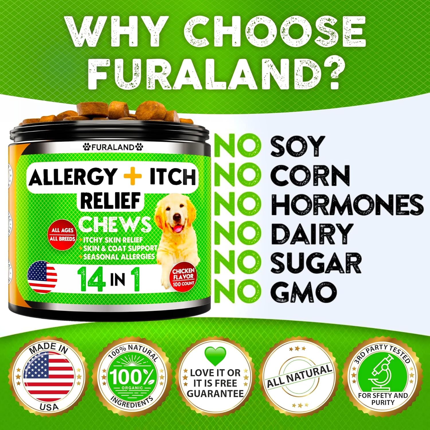 Dog Allergy Relief Chews Dog Itch Relief Omega 3 Fish Oil + Probiotics Itchy Skin Relief