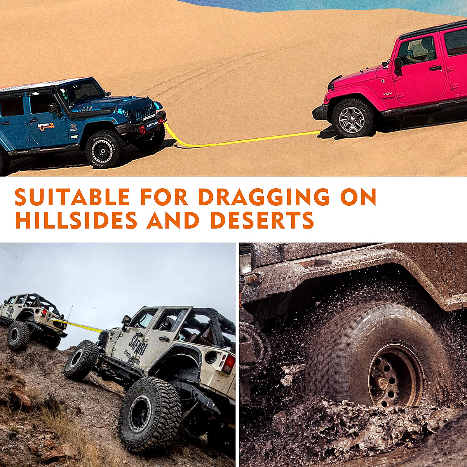 Cinghia di Traino Auto 5M X 5CM 9T Fune di Traino per Auto corda traino auto per Recupero con Due Ganci Spessi a Forma di U e Asciugamani per la Pulizia su Due Lati
