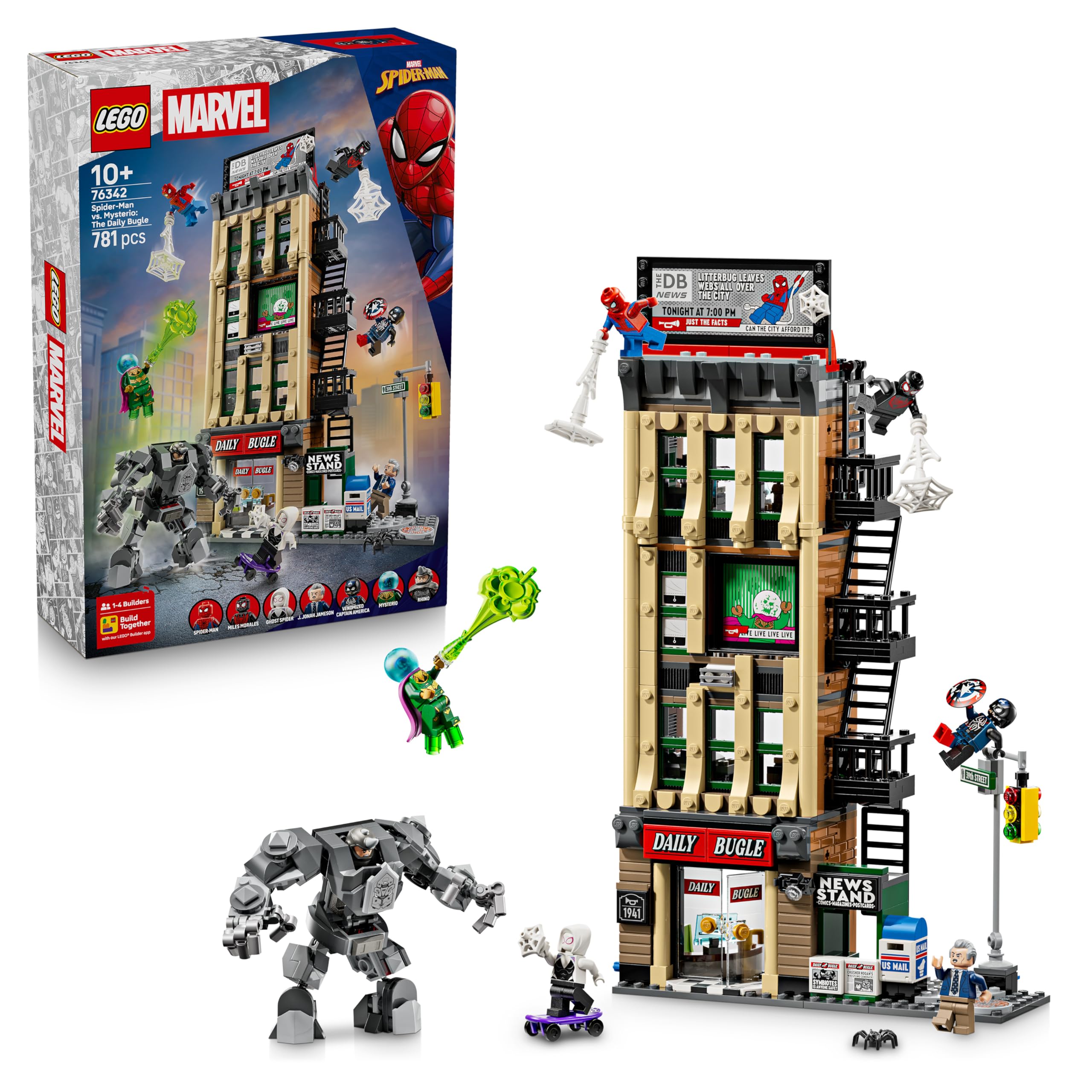 LEGO | Marvel Spider-Man vs. Mysterio: Daily Bugle - Superhelden Spielzeug mit Mech Actionfigur und 7 Minifiguren - Kinder Geschenk für Jungen ab 10 Jahren, Mädchen und Fans - 76342