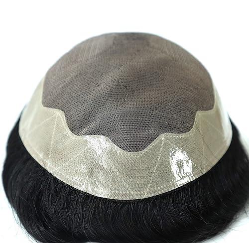 Miniatura 5 de Sistema de reemplazo de cabello para hombre, tupé negro, unidad de línea capilar natural, revestimiento de poliéster duradero, cabello humano real,