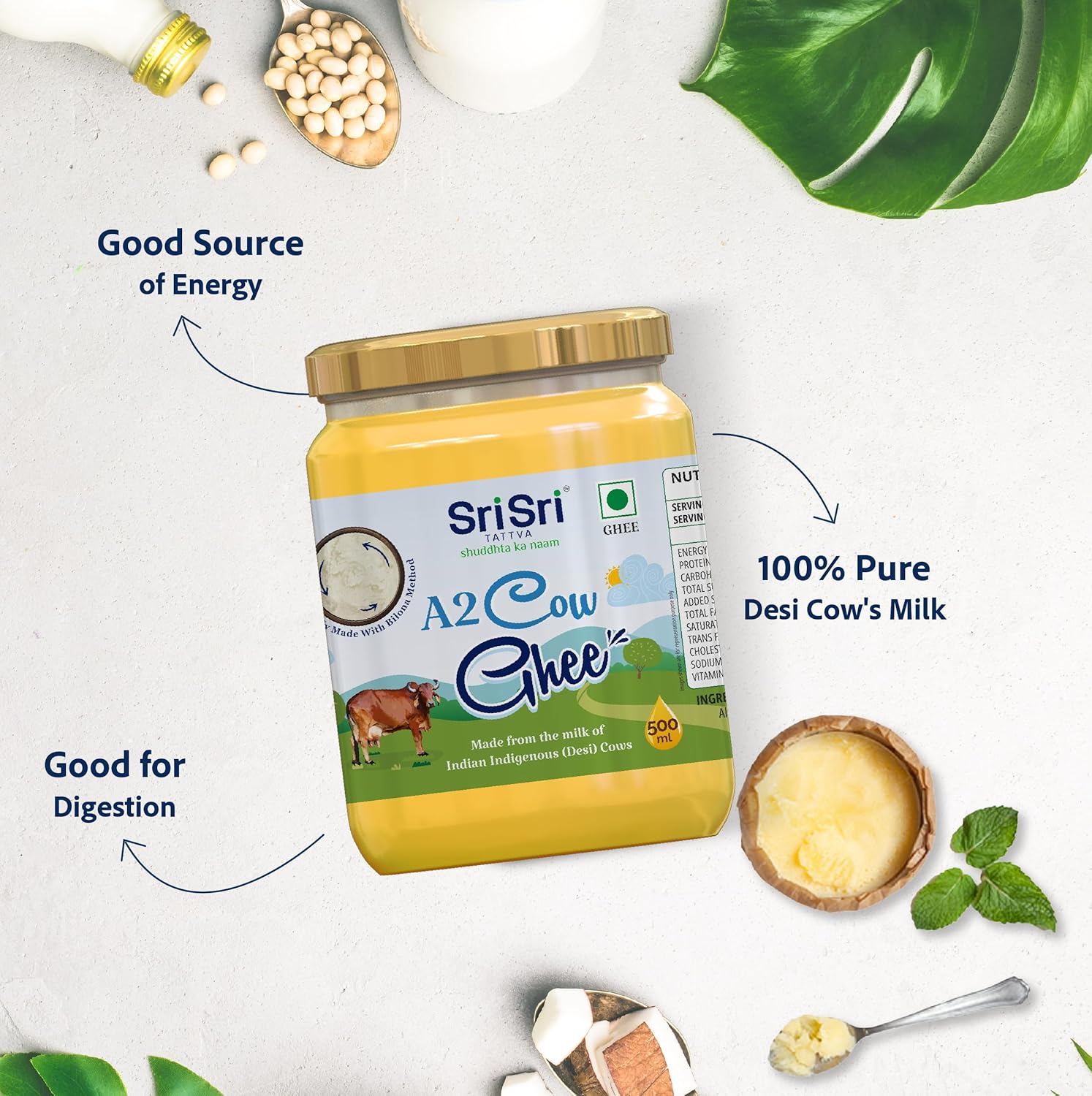 Sri Sri Tattva shuddhta ka naam - A2 Ghee 500 ml - A2 Desi Ghee for Better Digestion and Immunity
