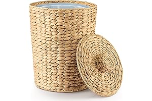 Rattan Trash Can for Bathroom - 3 Gallons Woven Wastebasket with Lid