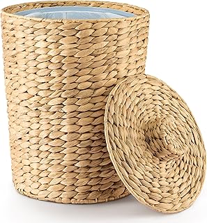 4 Gallons Wicker Waste Basket - Water Hyacinth Bathroom Garbage Can with...
