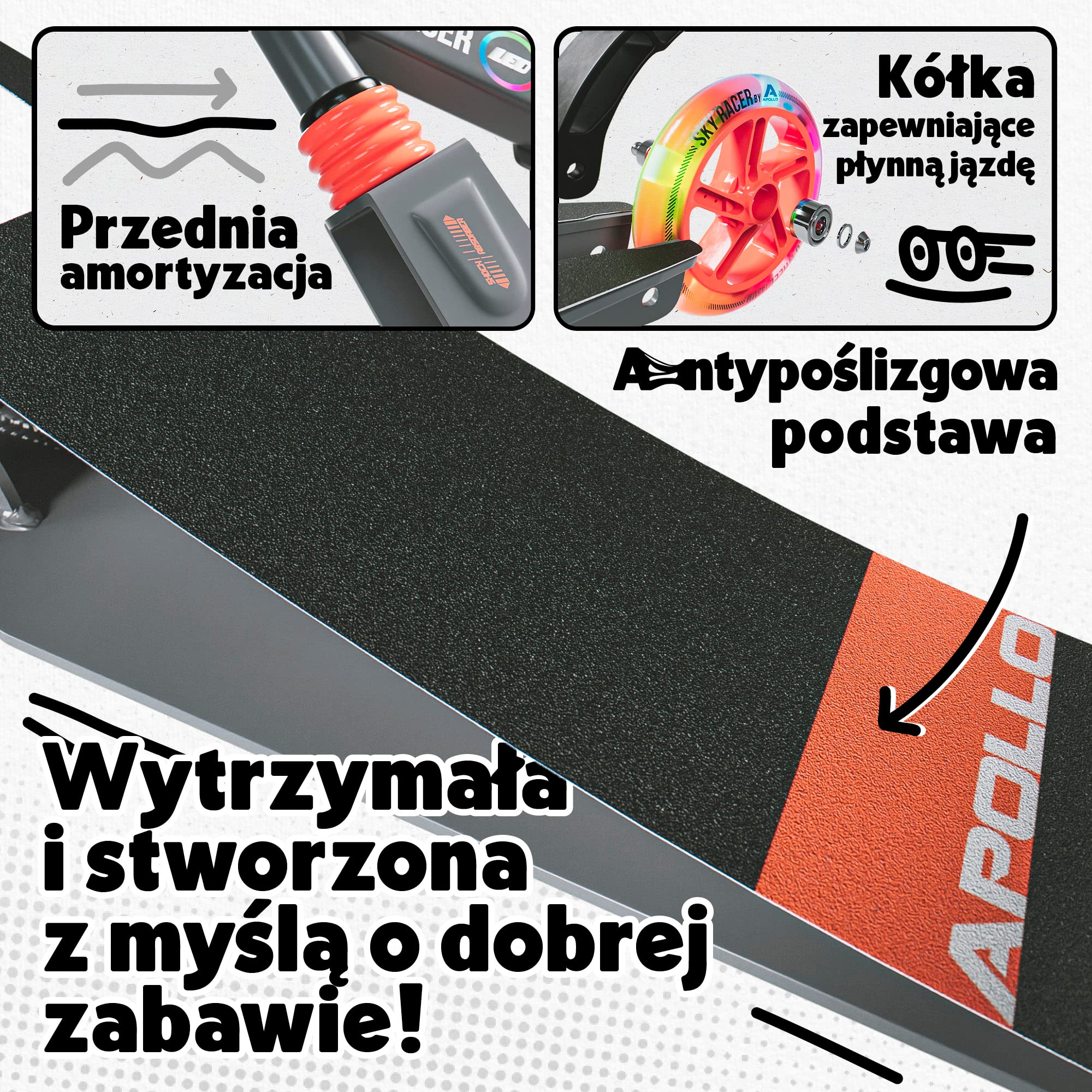 Apollo 145mm hulajnoga miejska z amortyzacją „Skyracer” składana i z regulowaną wysokością kierownicy