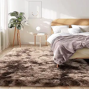 5x7 Shag Area Rug - Fluffy Fuzzy Nursery Kids Girls Room Rug - Soft Plush Furry Bedside Carpet - Tie-Dyed Brown