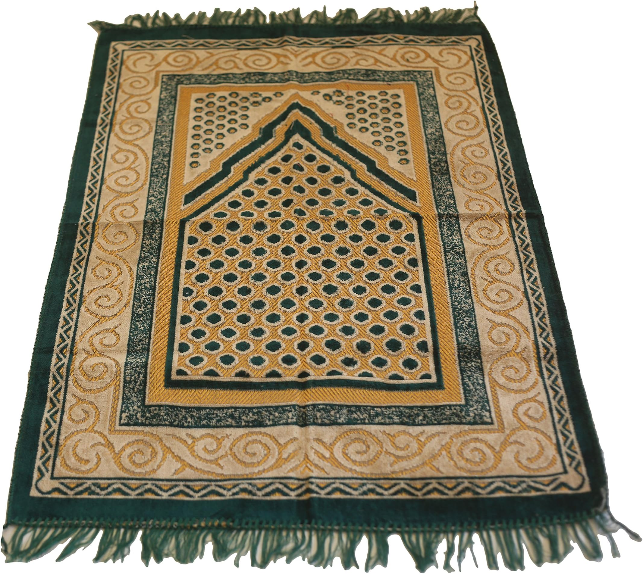 Islamic Prayer Rug Velvet Kadife Mihrab Janamaz Sajjadah Muslim Namaz Seccade Turkish Prayer Rug (Olive Green)