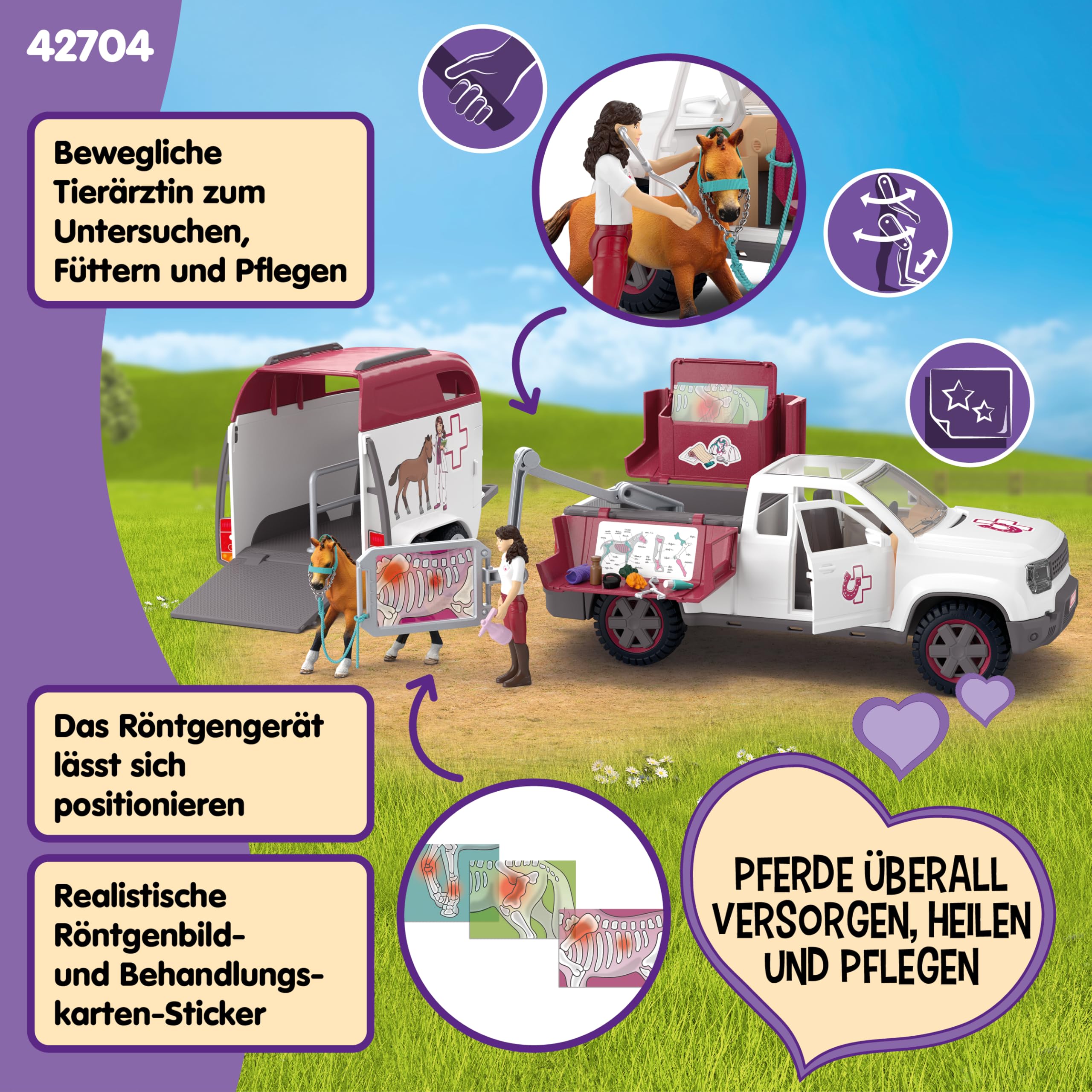 schleich Horse Club | Mobile Tierärztin mit Anhänger 42704 | 90 Teile | Set aus Pick-up & Anhänger, 1 Pferd, bewegliche Figur & Zubehör | Geschenk für Mädchen und Jungen | Spielzeug ab 5 Jahren