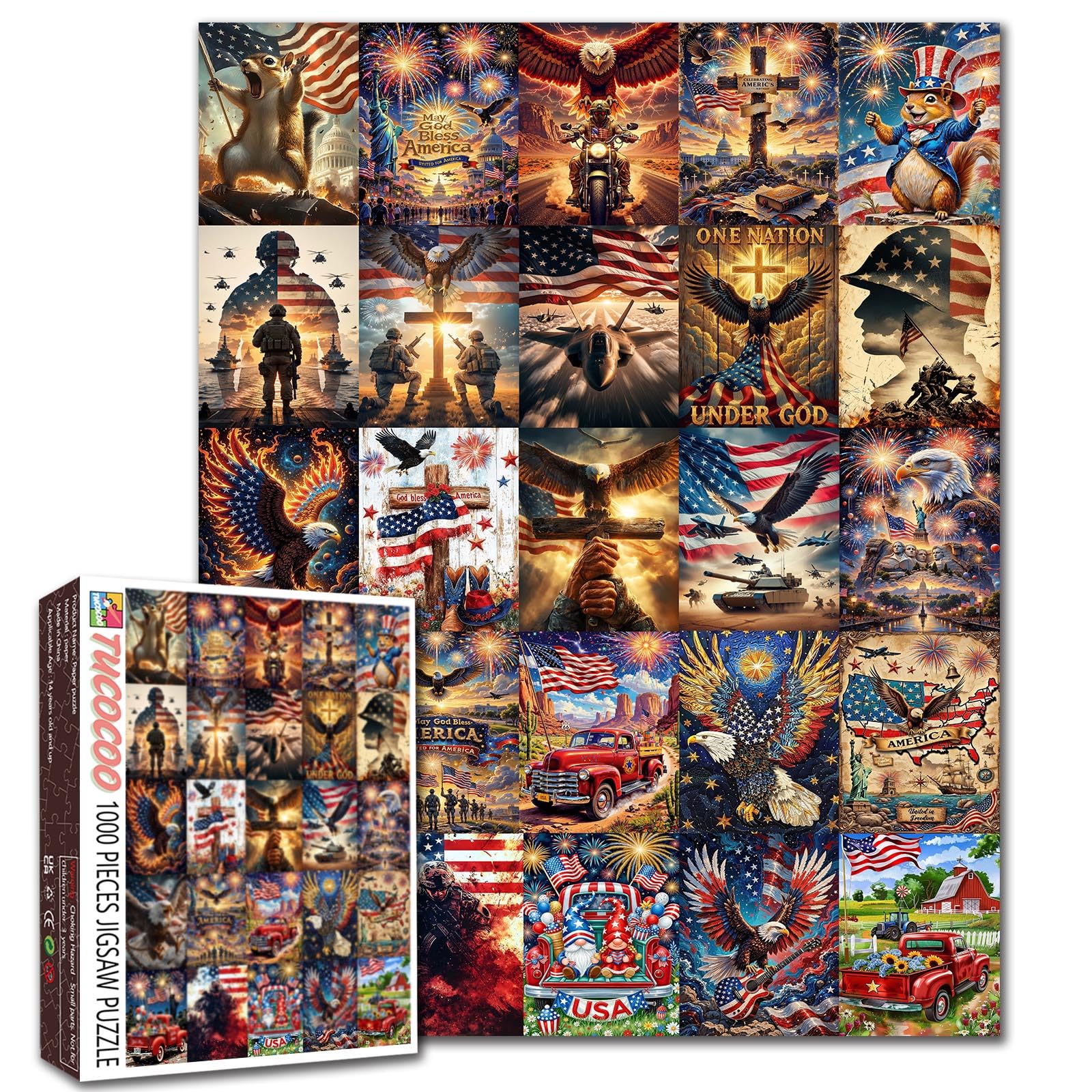 American Patriotic Collage Bold Puzzles for Adults 1000 Pieces USA Americana Flag DIY Puzzles for Family Activity Games Independence Day Vintage Art Decoration Puzzle — image 1