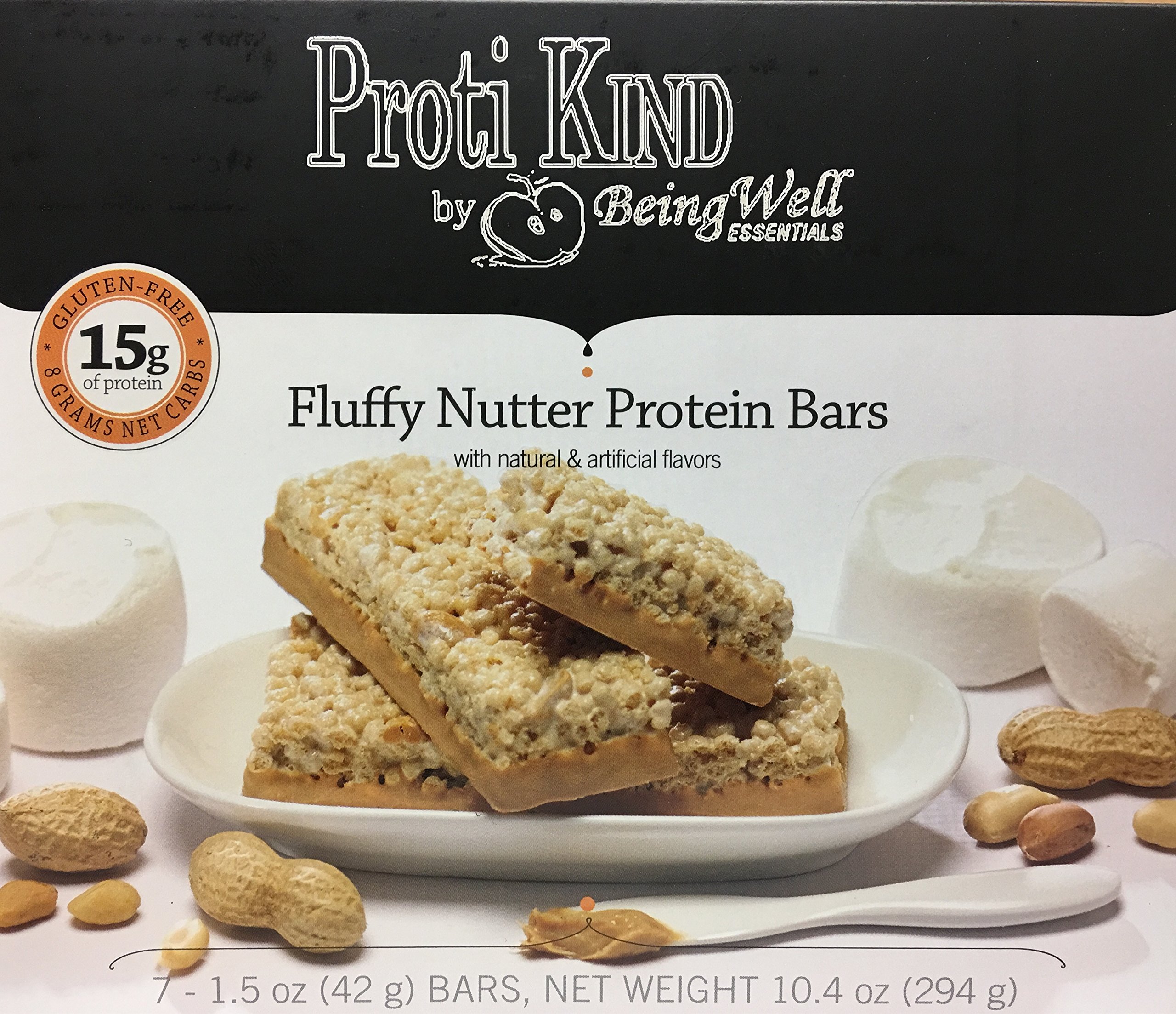 Proti Kind Bariatric Very Low Carb, Low Fat, Low Sugar - Bars Full Case of 84 Bars - 12 Boxes of 7 Each Bars - (Fuffy Nutter)