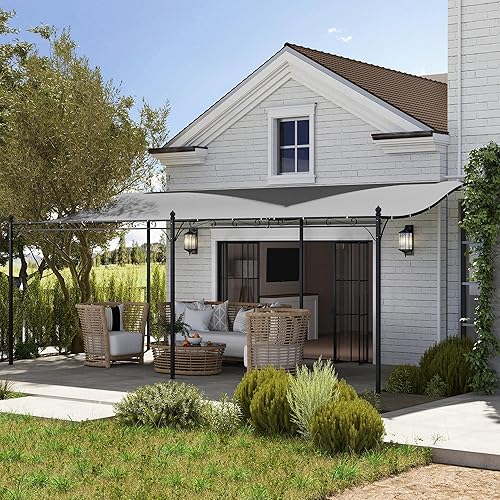 Miniatura 99 de Outsunny Pérgola de aluminio para patio de 10 x 13 pies con toldo retráctil para pérgola, refugio de sombra para porche, fiesta al aire libre, Marrón