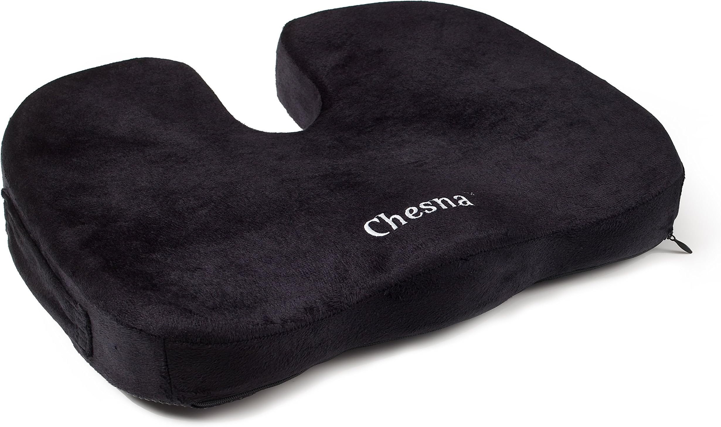 Coccyx Seat Cushion Premium Comfort Foam Pillow for Back Support, Tailbone and Sciatica Pain Relief - Non-Slip Bottom, Washable Cover and Handle for Travel and Portability - Black