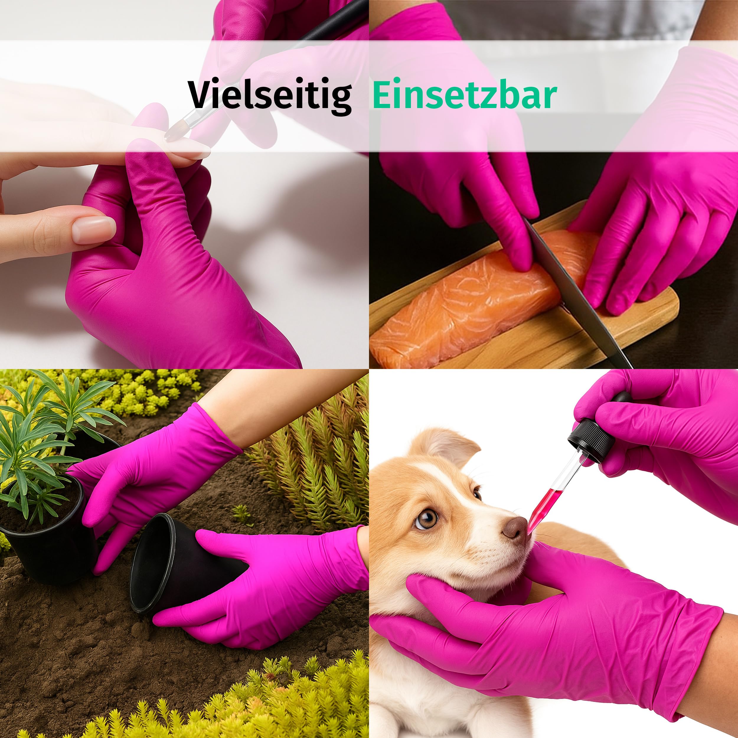 SF Gants nitrile magenta M – 1000 (10x100) gants jetables, non poudrés, sans latex, résistants, pour la cuisine, l’usage médical, le ménage, la mécanique, le tatouage, la coiffure, l’usage alimentaire