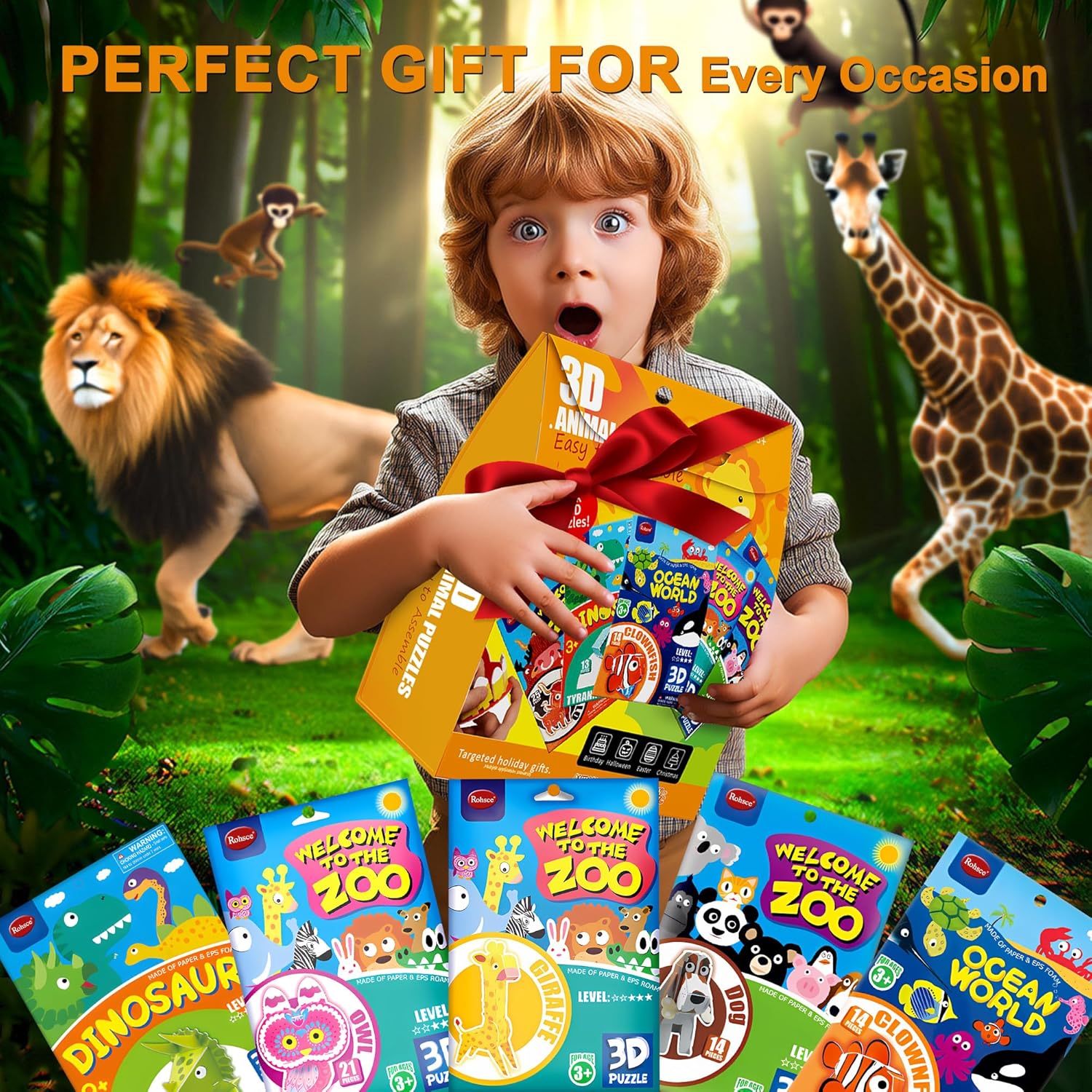 3D Animal Puzzles for Kids Ages 3-8 Boys & Girls, DIY Art Craft Educational Learning Toys, Safe Foam Model Building Kits, Fun STEM Project Activity, Birthday Gift for 3 4 5 6 Year Old