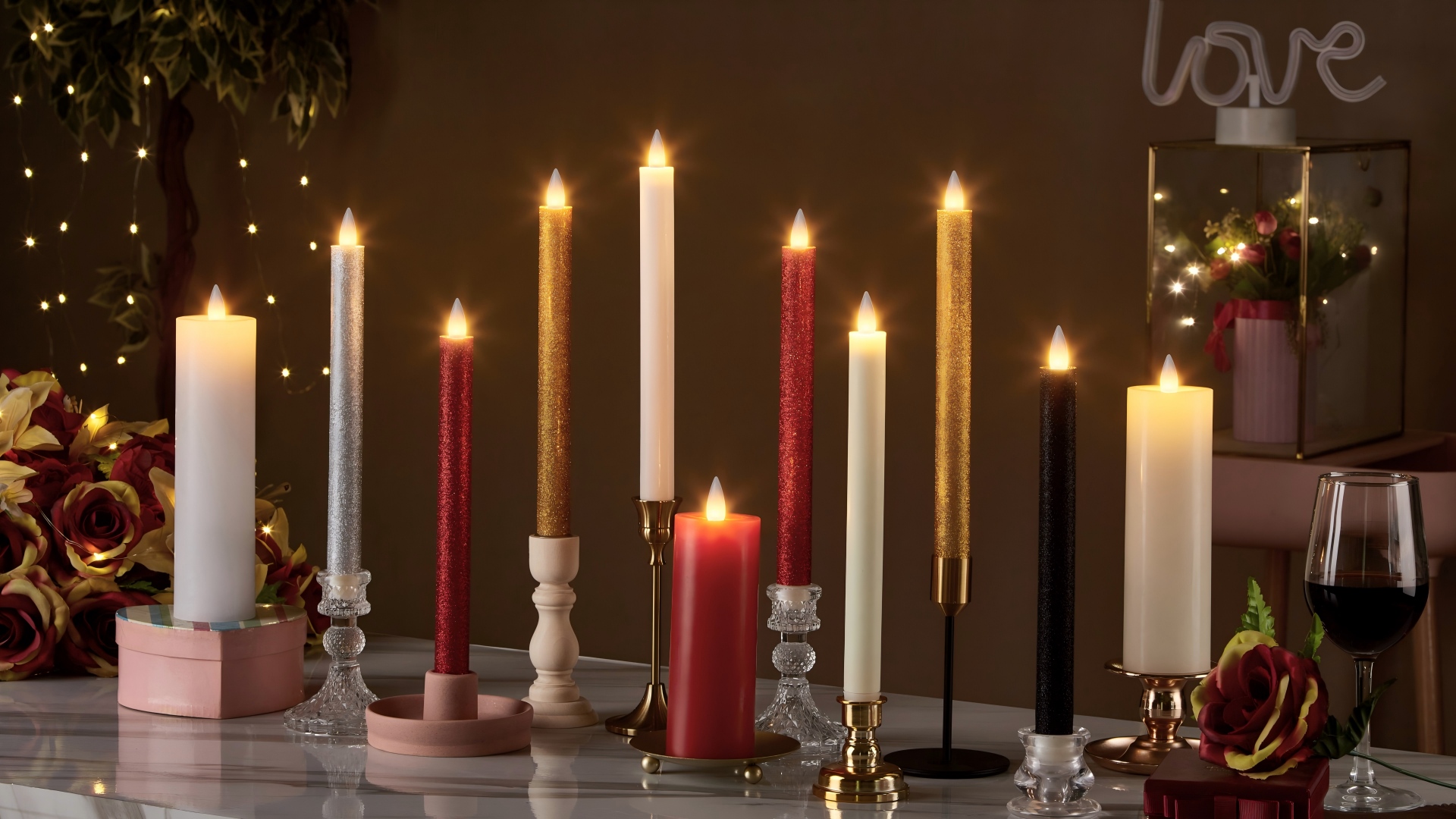 Image of Flameless Taper Candles Flickering with Remote and Timer, 3D Moving Flame Taper Candle Battery Operated to 400 Hours, 9 Inch Window Candles, (Palm Bark)