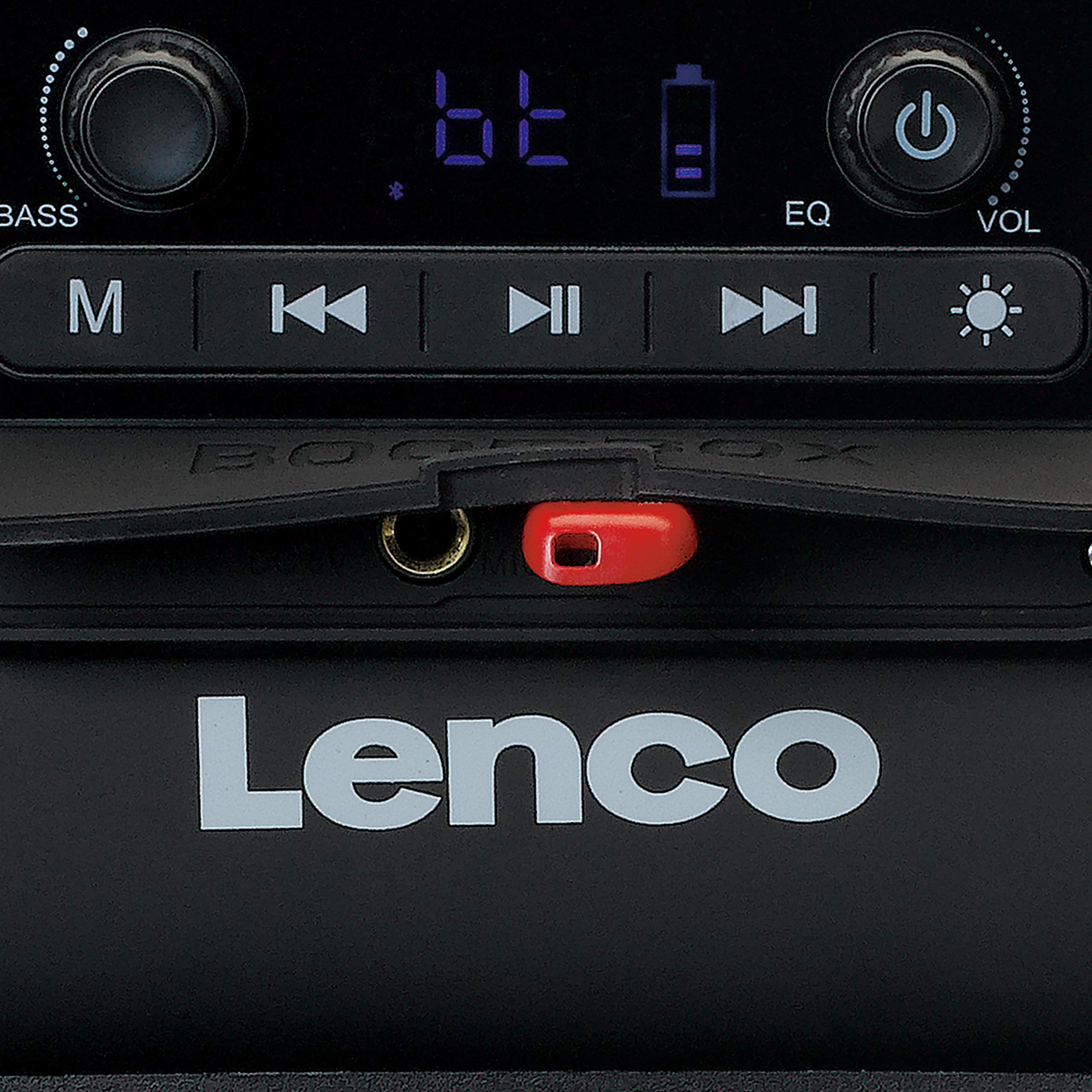 Lenco SPR-200 Boombox - Spritzwassergeschützt - Bluetooth 5.0 - FM Radio - TWS - Equalizer - 50 Watt RMS - integrierter Akku mit 4400mAh - USB - Micro SD - 3,5mm - Schwarz