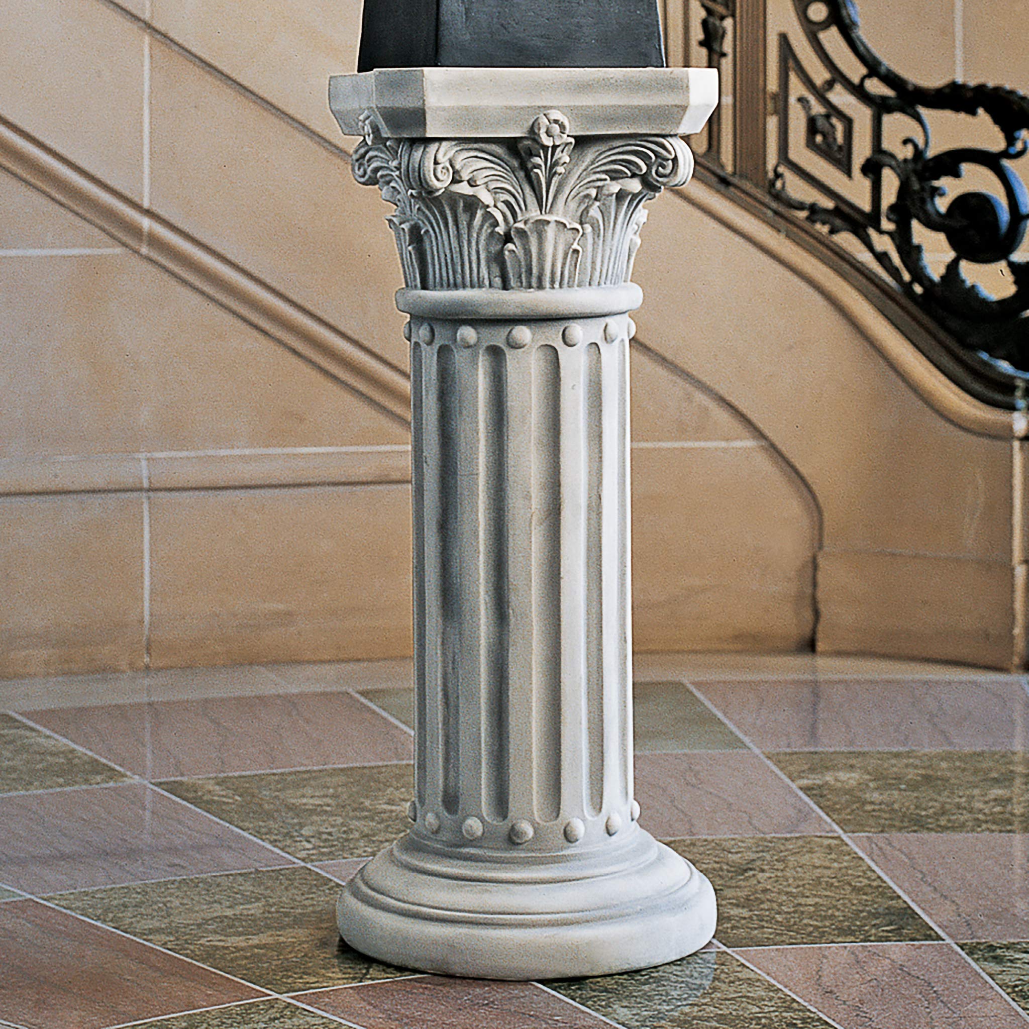 Design Toscano KY60748 Athena Corinthian Garden Plinth Base Statuary Pedestal, Medium, Antique Stone Finish