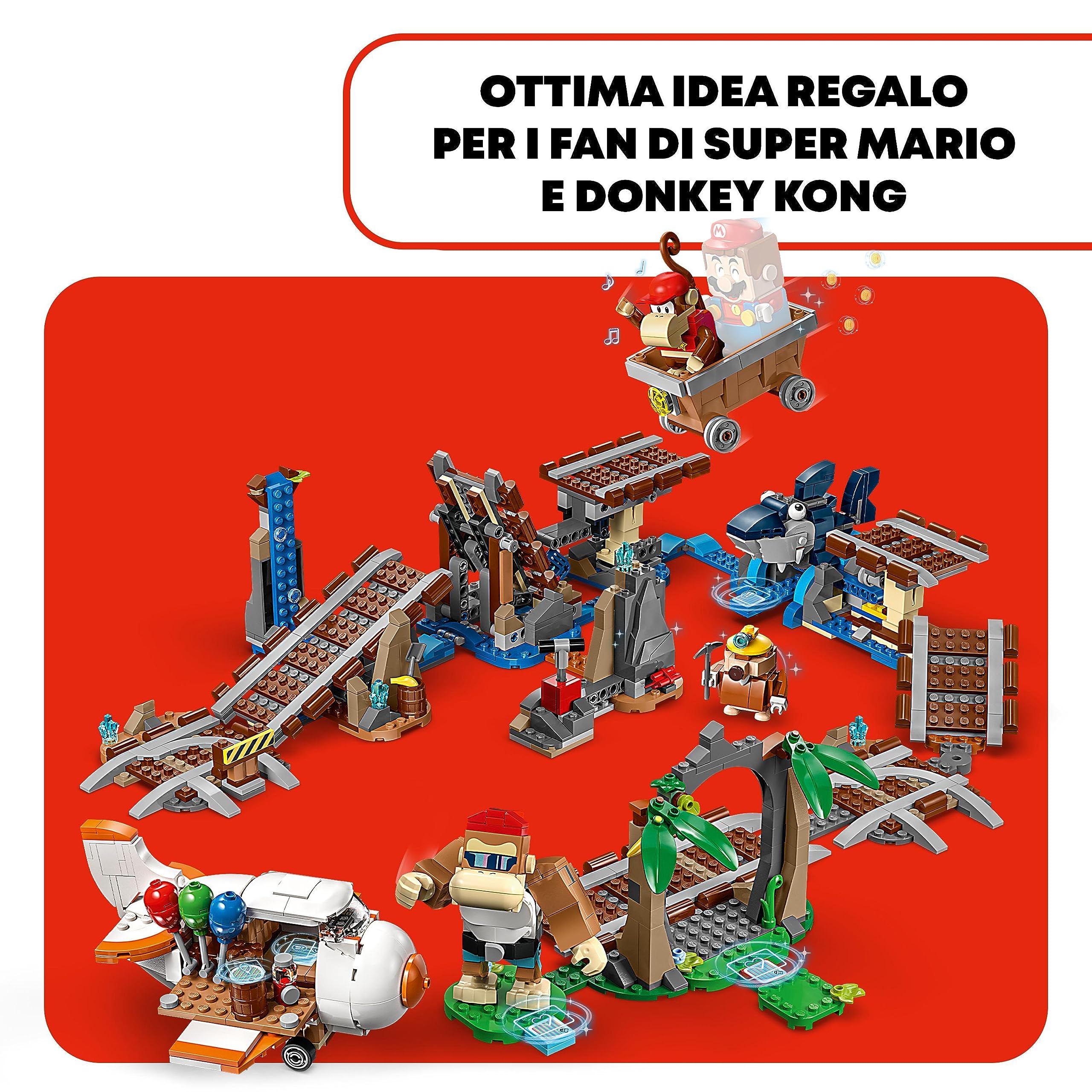 LEGO Super Mario Pack di Espansione Corsa nella Miniera di Diddy Kong con Aereo Giocattolo e 4 Personaggi, Giochi per Bambini e Bambine per Costruire un Livello del Videogioco, Idea Regalo 71425