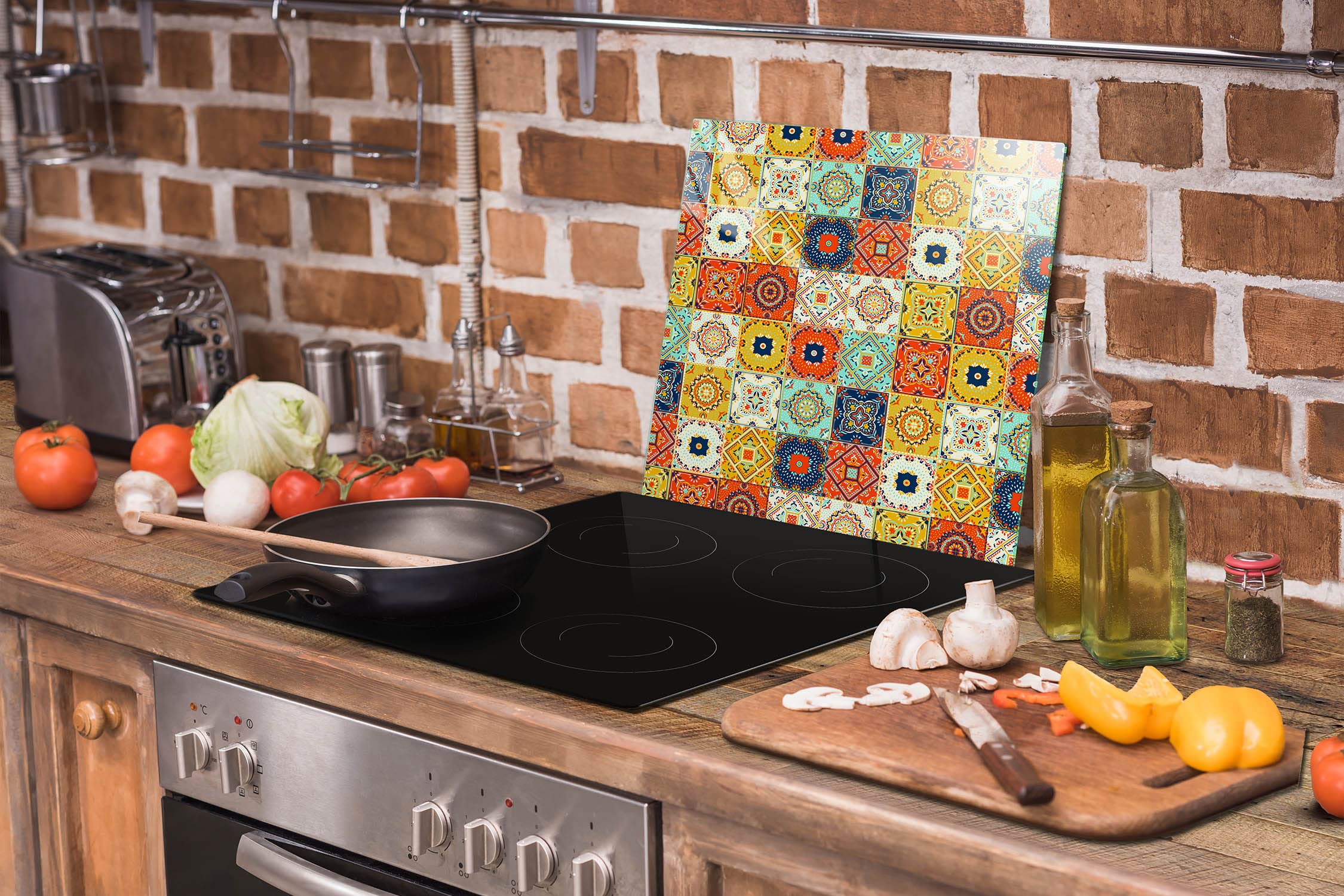 DarHuas Herdabdeckplatte 50x52 cm 1-teilig Ceranfeldabdeckung Induktion Herdschutz Spritzschutz Glasplatte Deko Schneidebrett, Mosaik Stück