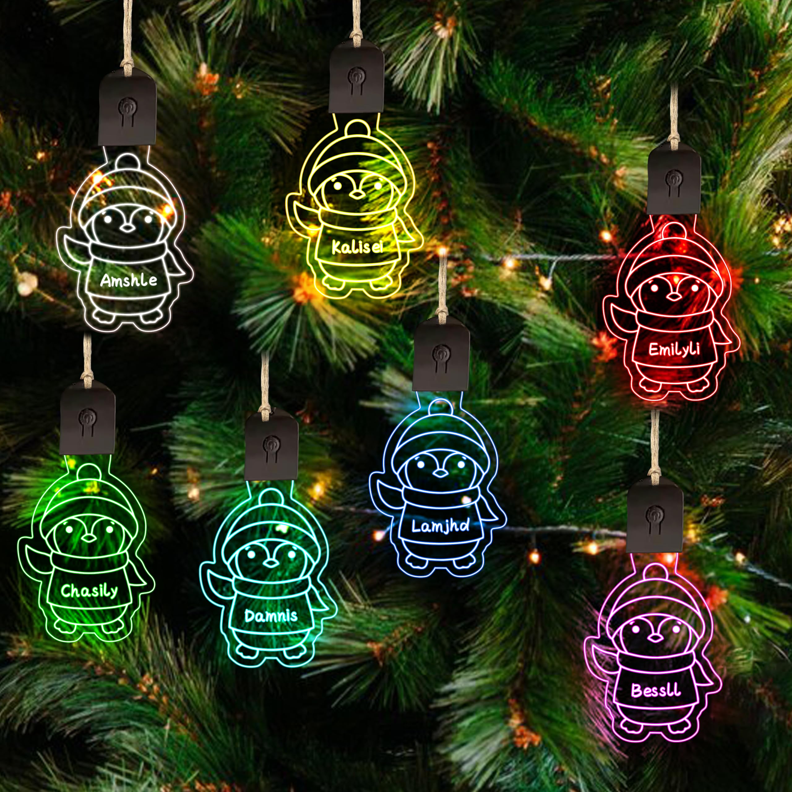 Adornos acrílicos personalizados para árbol de Navidad, nombre personalizable LED luminoso adornos de sublimación colgantes de Navidad, manualidades de Navidad, suministros de decoración de fiesta de