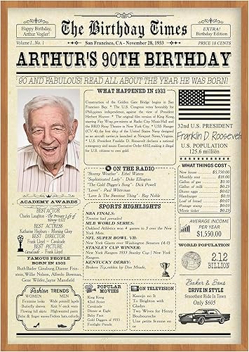 Regalo de cumpleaños número 90 para él, ella, abuelo, abuela, hombres, mujeres, papá, mamá  Decoración de cumpleaños personalizada con estilo de