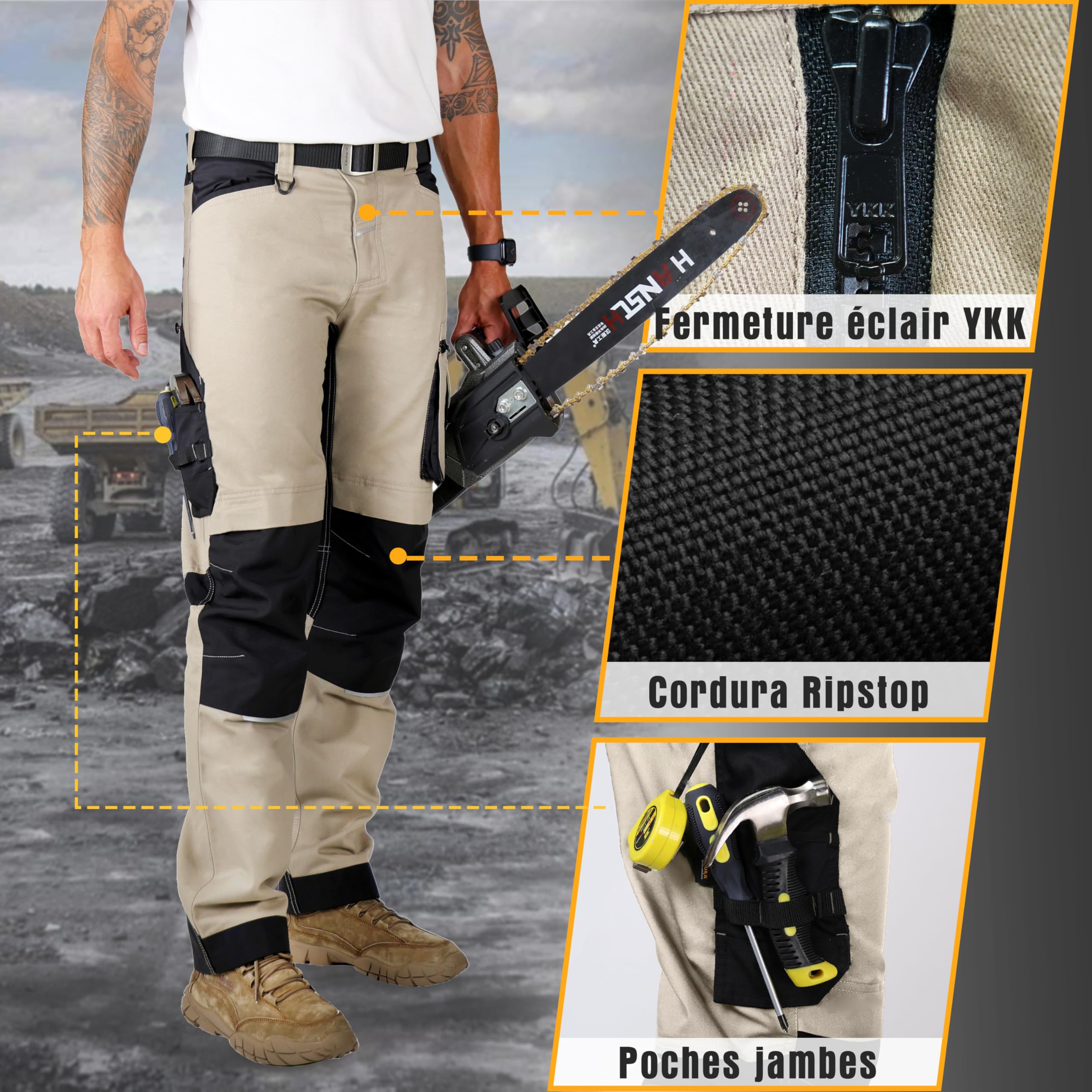 Pantaloni da lavoro da uomo – Pantaloni da lavoro da uomo, elasticizzati, da lavoro, in cordura ripstop per tutti i giorni e il lavoro