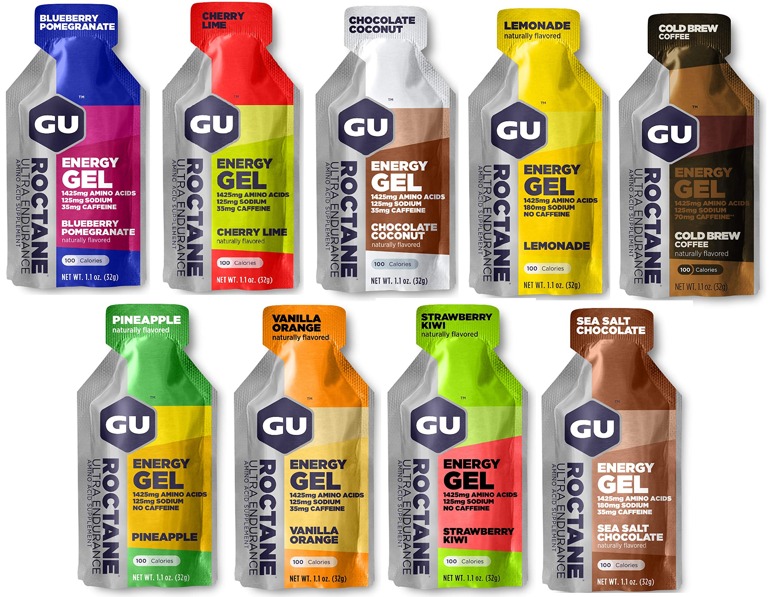 GU ROCTANE Energy Gel zestaw testowy, 9 rodzajów, każdy po 32 g