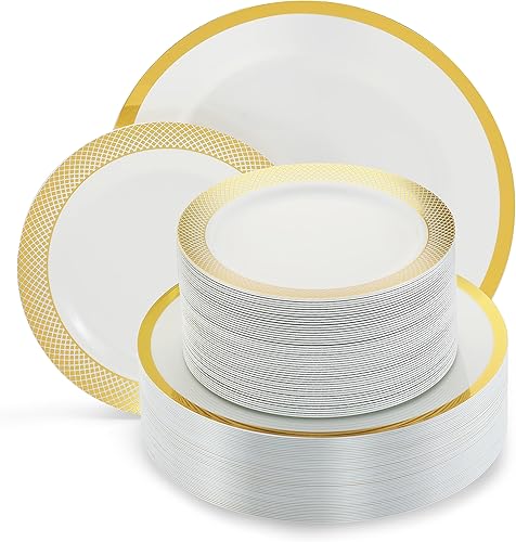 BY MADEE Juego de 175 platos y servilletas de Navidad desechables para 25 invitados, elegantes platos de color verde marfil con cubiertos y