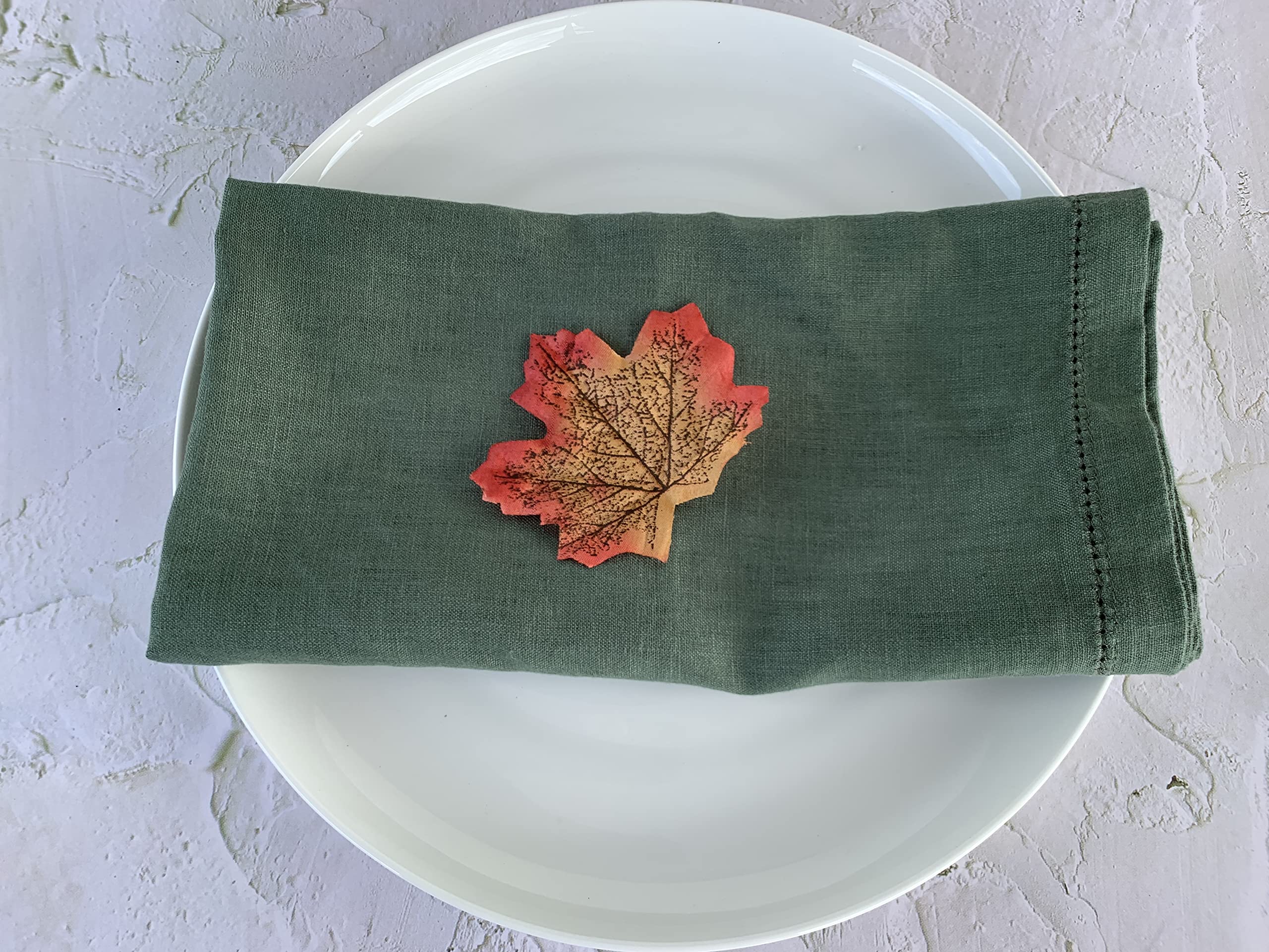 Hemstitched Linen Napkins – 20 Inch x 20 Inch – Stonewashed Pure Linen Cloth Dinner Napkins with Mitered Corners - 100% French Flax – Machine Washable - Set of 4 (Soft Rustic Green)