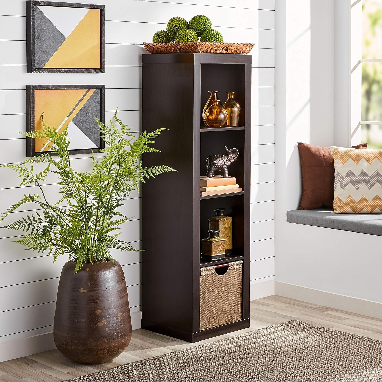 Better Homes and Gardens 4-Cube Organizer Storage Bookcase Bookshelf (4, Espresso.)
