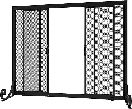 Miniatura 8 de Fire Beauty Pantalla para chimenea, malla de hierro forjado, protector de chispas seguro para bebés con 2 puertas grandes pantallas planas (37.8 x