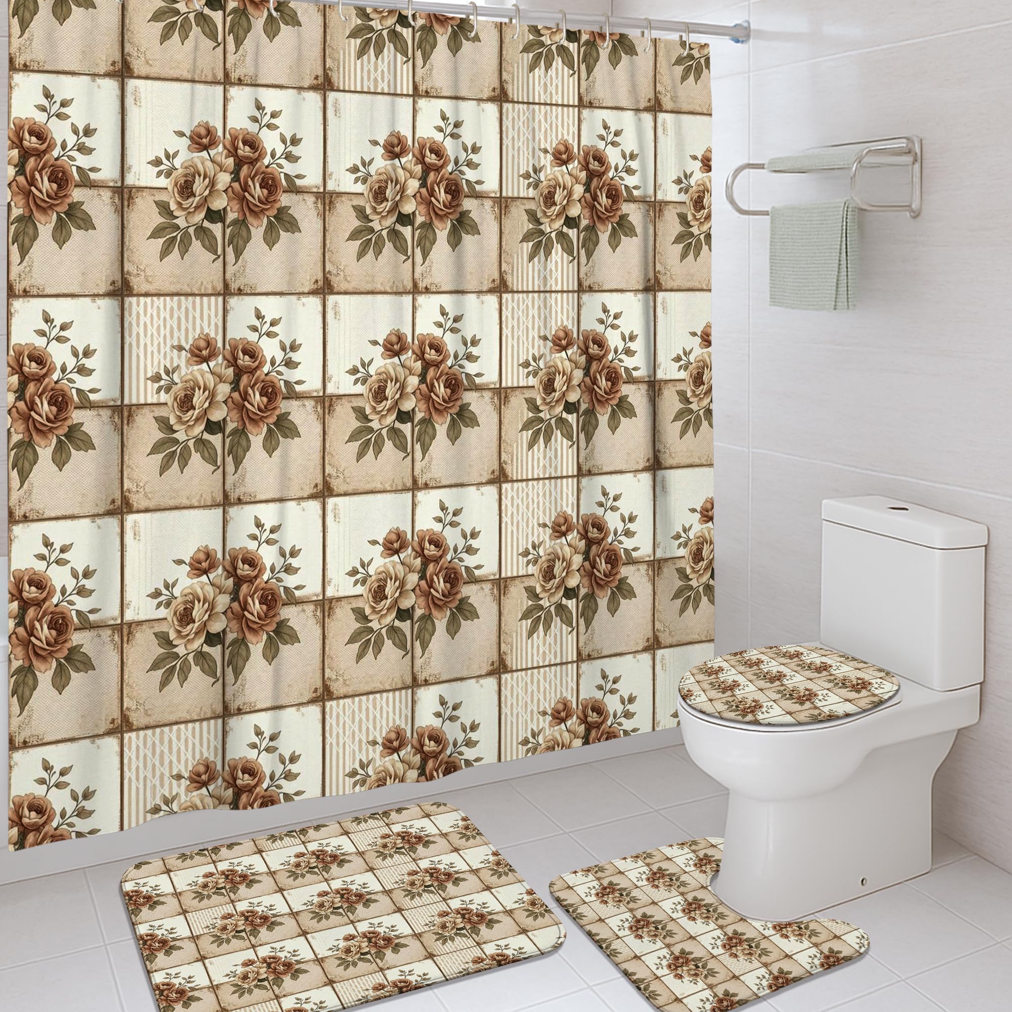 Rideau de douche de qualité supérieure en polyester durable à motif floral rustique pour la maison