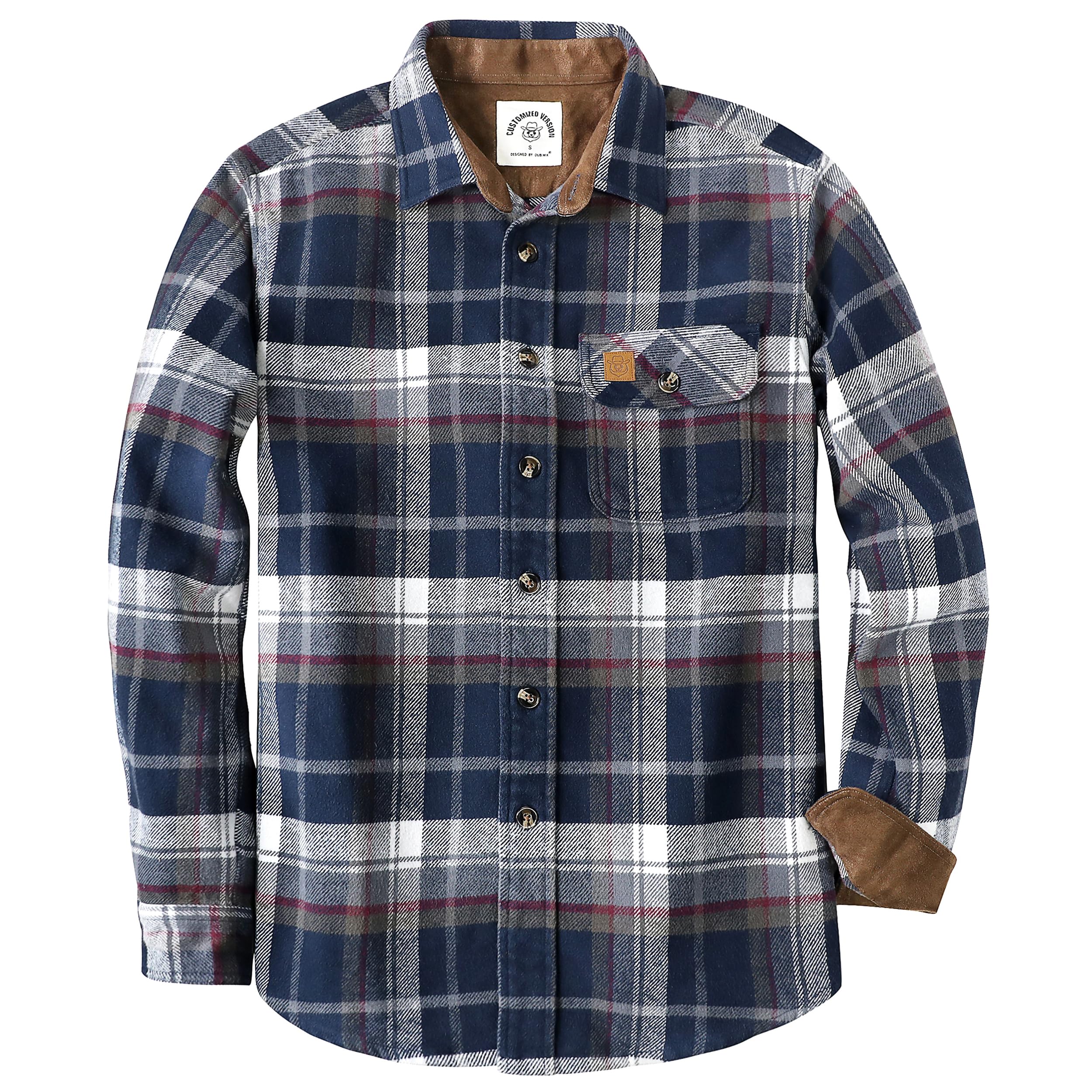 Dubinik® 13oz Super Schweres Flanellhemd Herren Hemd Langarm Kariert Warmes Casual Baumwolle Schwer Button Down