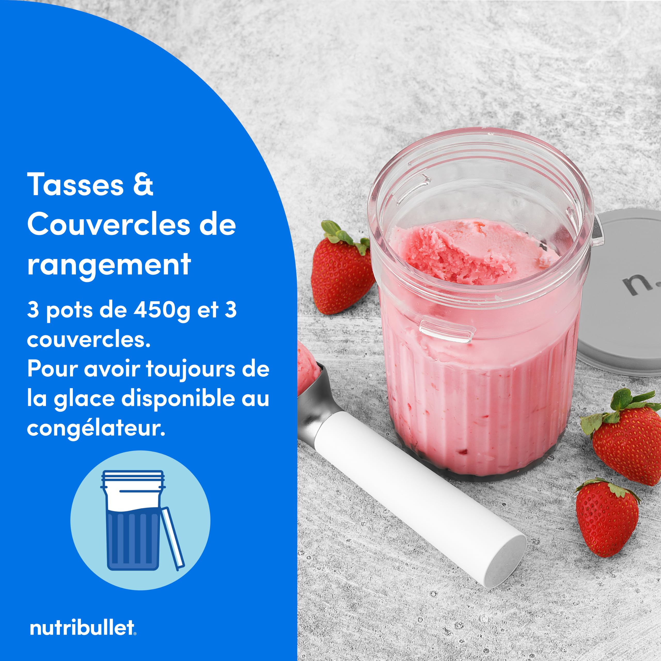 nutribullet Chill – Machine à desserts glacés, gelato, sorbet, smoothie, yaourt glacé, crème glacée, 5 programmes automatiques, 3 récipients, couvercles, idéale pour les familles, blanche (NBD0503W)