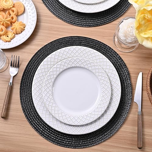 Miniatura 8 de Feuille Juego de 4 manteles individuales redondos trenzados para mesa de comedor, tejidos, lavables, antideslizantes, 13.5 pulgadas (negro, 4 piezas)