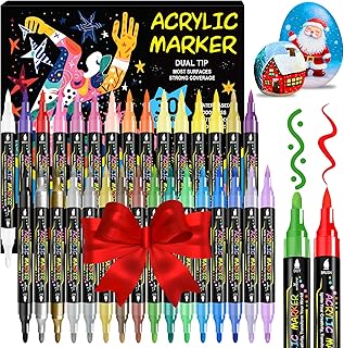 WINSONS 30 Colors Dual Tip Acrylic Paint Markers Pens- Premium Acrylic Paint Markers, Brush & Round Tips, Quick-Drying - for Rock, Canvas, Ceramic, Wood (30 Colors)