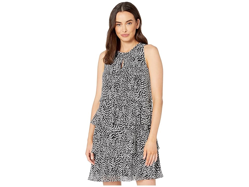 

Nine West Rhythm Dot Sleeveless Smock Neck Multi Tier Dress (Black/Ivory) Women's Dress