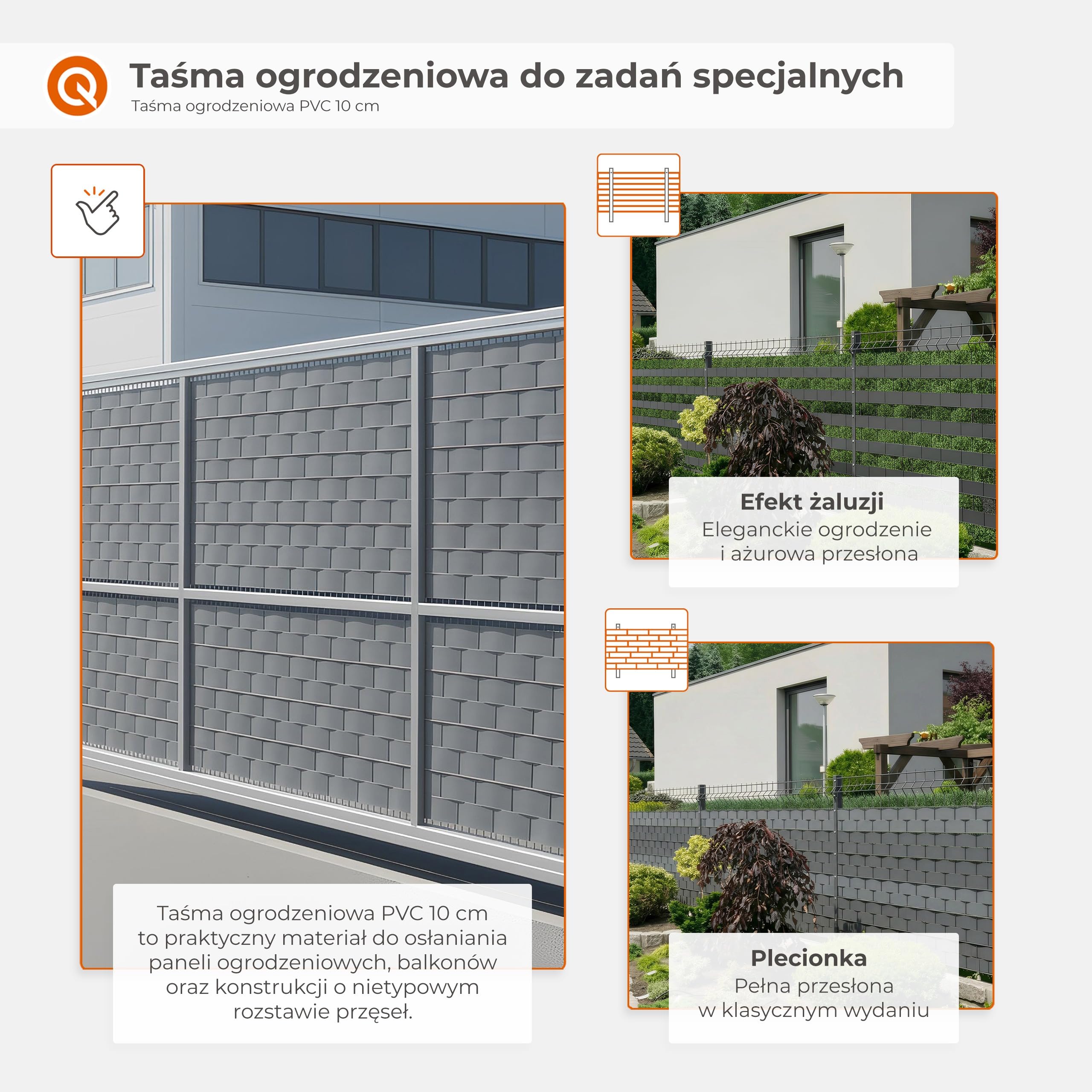 Quest taśma ogrodzeniowa PVC 10 cm osłonowa 900 g/m² – szara, 52 m