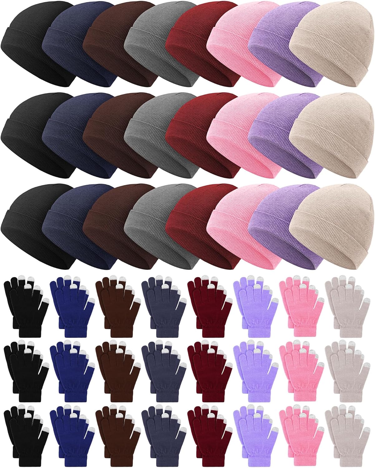 Suhine Bulk Winter Beanie Gloves Set for Homeless Knit Hats Gloves Unisex Skull Caps Gloves for Women