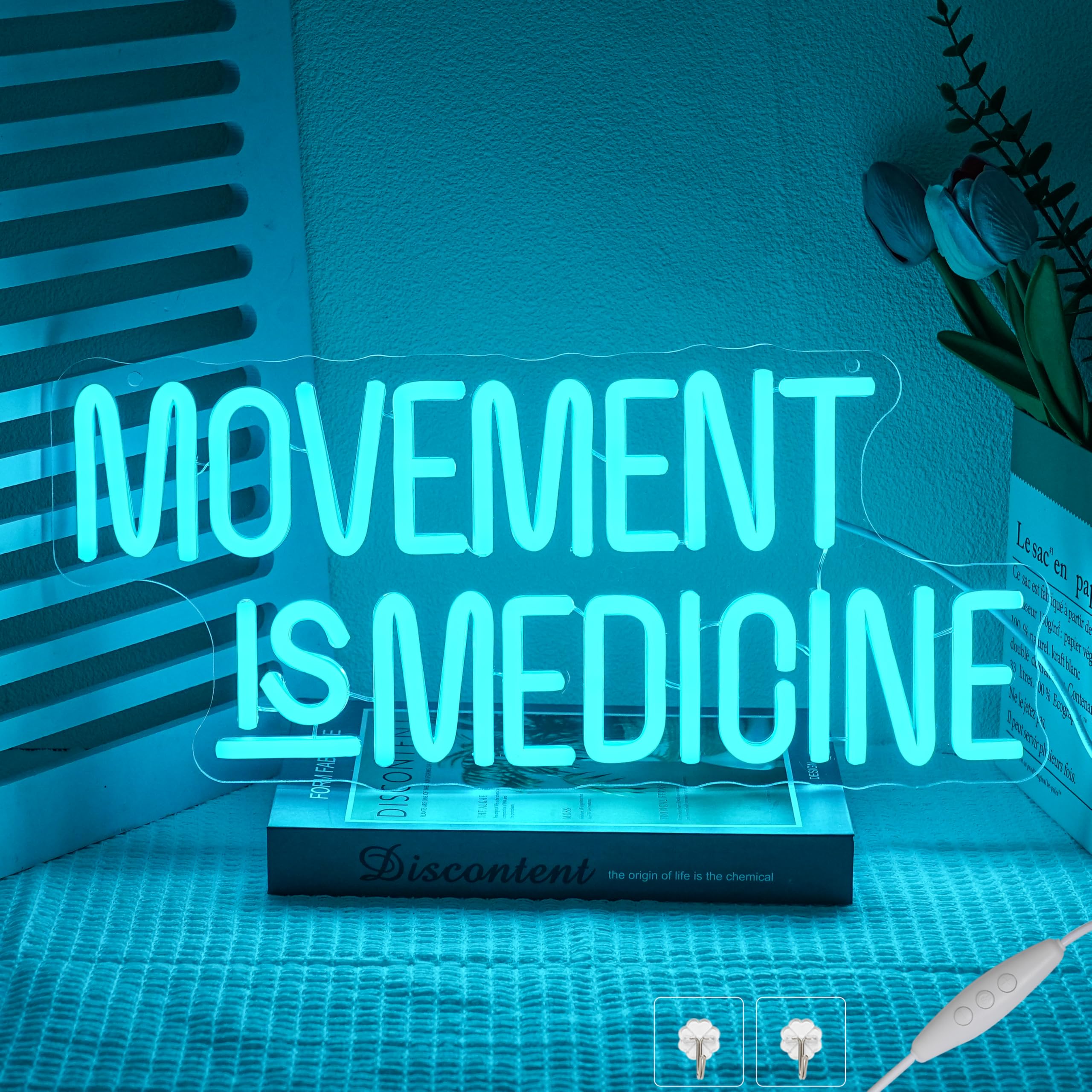 Movement Is Medicine Neon Sign for Wall Decor, Dimmable Gym Neon light, USB Powered Gym LED Light Up Sign for Sports Room, Party Bar,Fitness Club,Gym Wall Decor