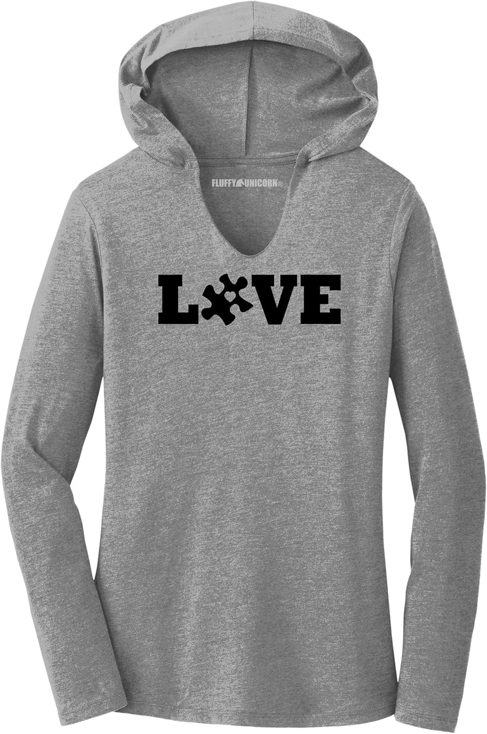 Ladies Hoodie Shirt Love Autism Awareness Tee Grey Frost 2XL