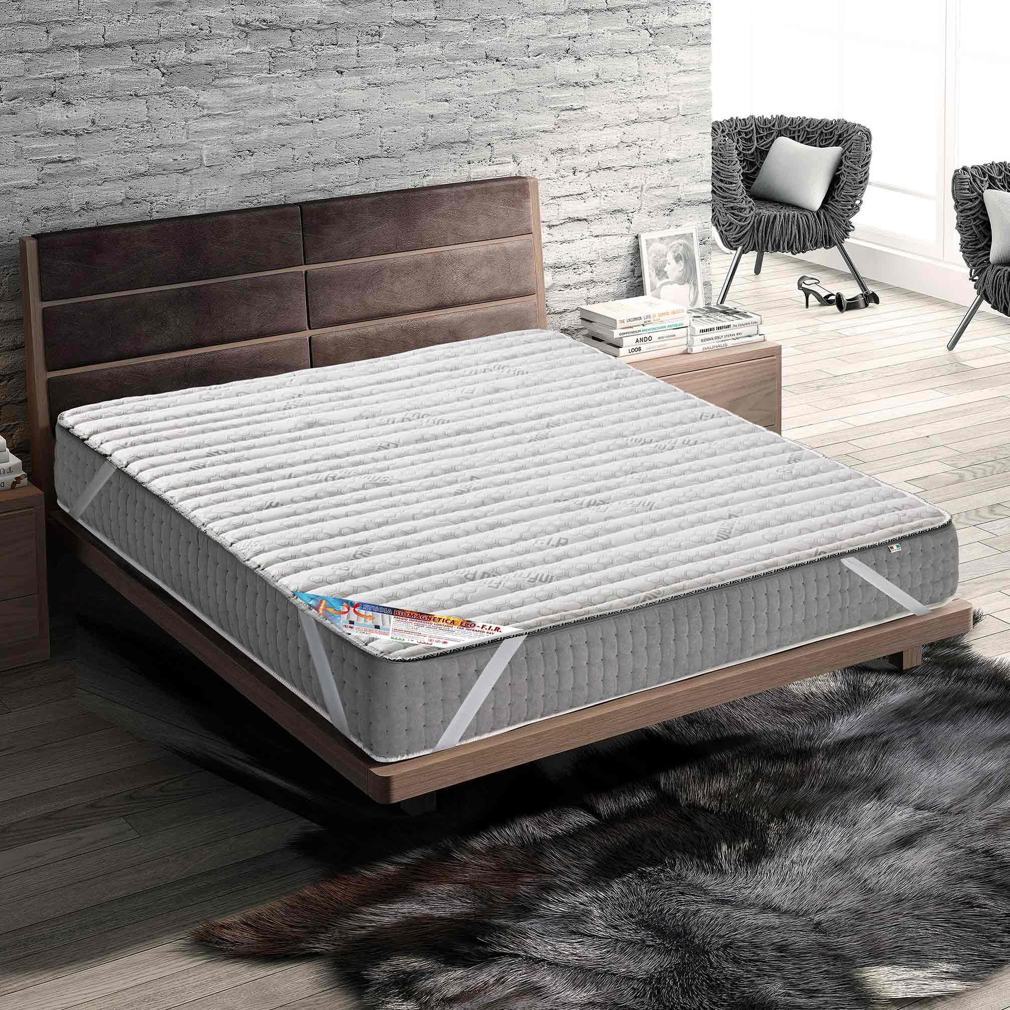 Stuoia biomagnetica FIR antalgica con 7 bande magnetiche fisse - tecnologia FIR in bioceramica - tessuto rame e carbonio - coprimaterasso per magnetoterapia notturna - Made in Italy (80x200)