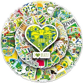 MUYINGZHUO Brazil Stickers, 50PCs Brazilian Vinyl Decals for Laptop, Hydro Flask, Water Bottle Phone Stickers for Kids, Toddlers, Teens, Party Supply Decals as Gifts (Brazil)