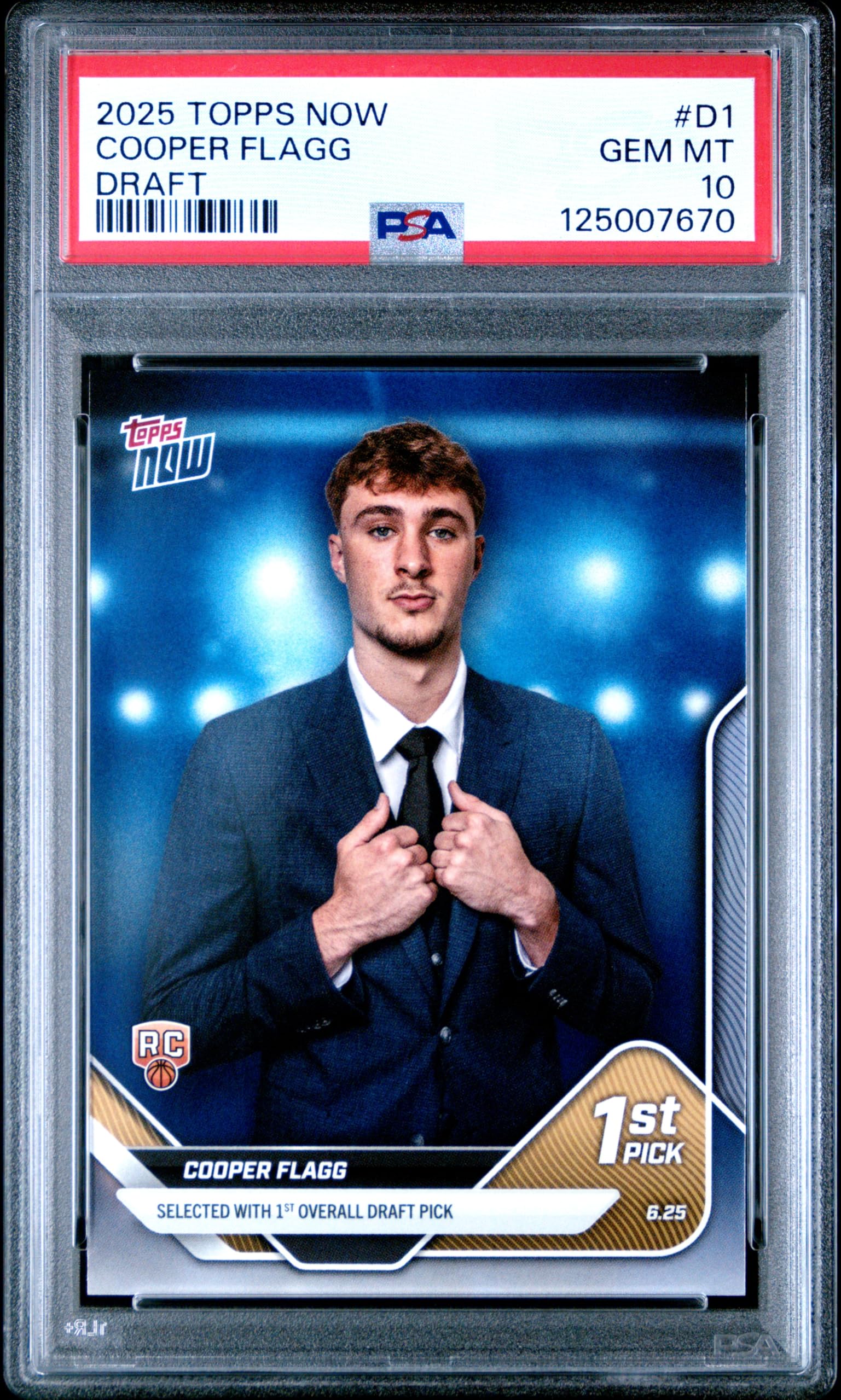 Cooper Flagg Rookie Card PSA 10-2025 Topps Now Draft Basketball Card #D1, PSA (Cert. #125…