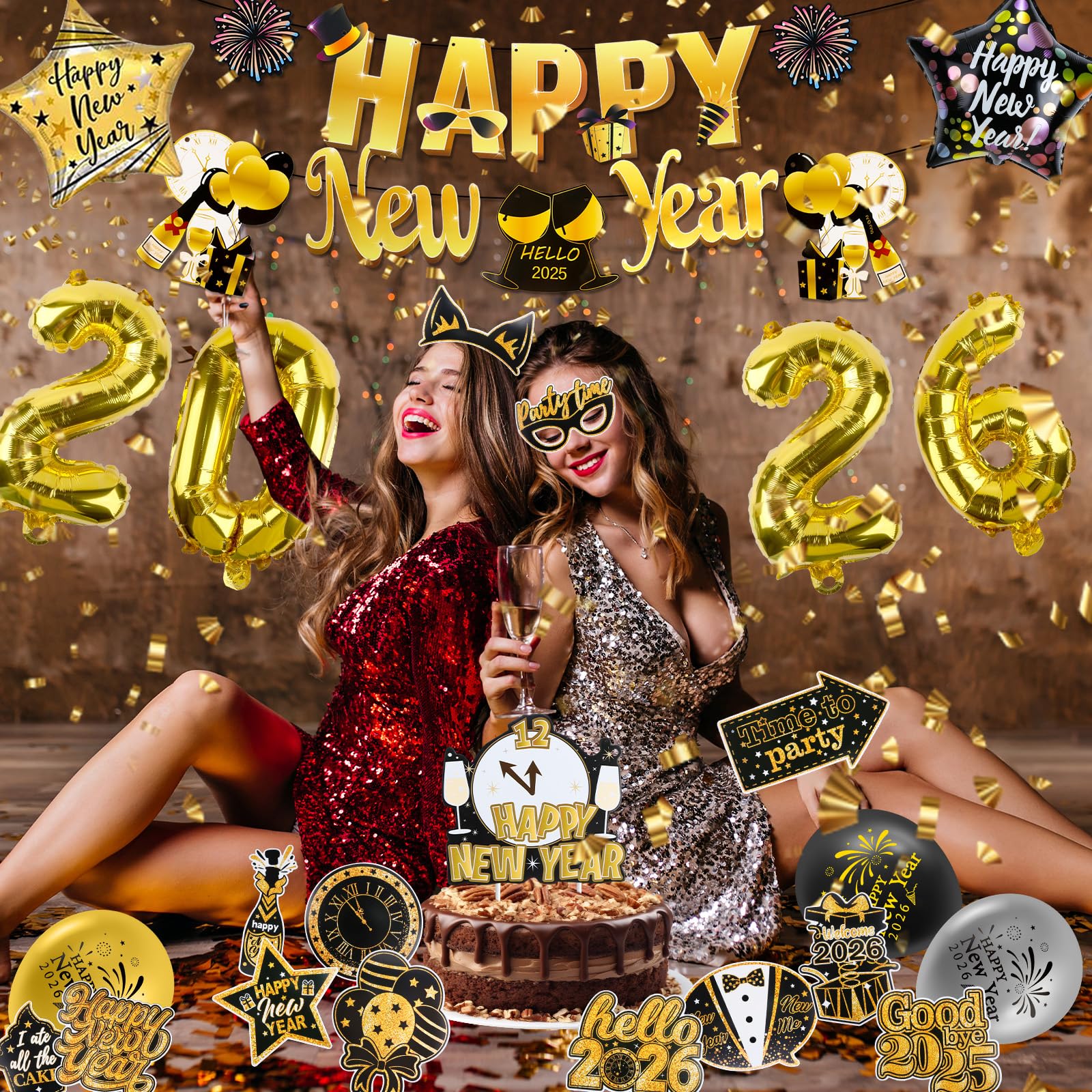 XXL Oudejaarsavond Decoratie 2025 Set Herbruikbaar Happy New Year Nieuwjaarsdecoratie Nieuwjaar Met Ballonnen Luchtslangen Latexballonnen Confetti En Nog Veel Meer Als 2897217328