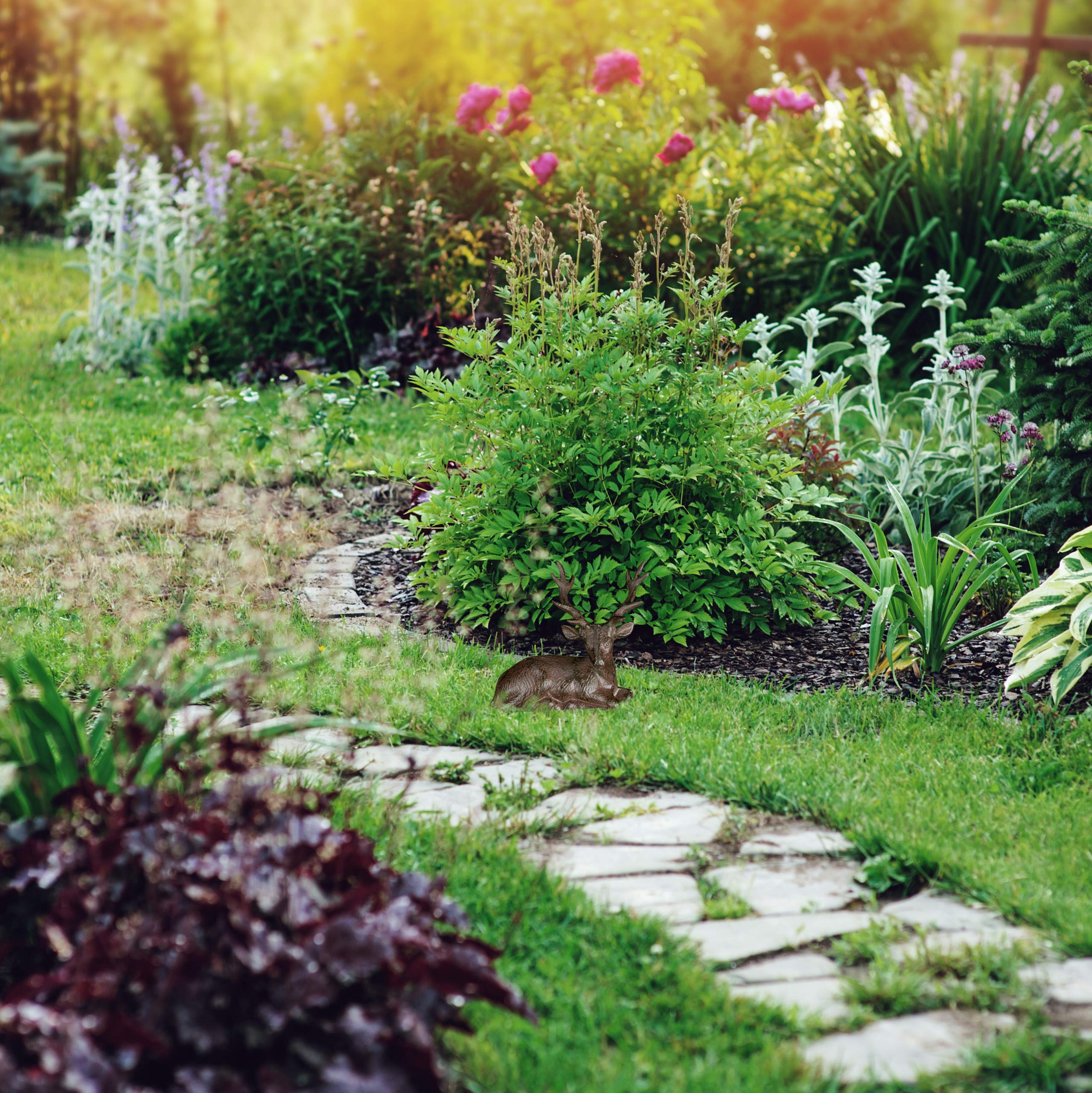 5 x figurka jelenia, siedzący jeleń, antyczny i rustykalny, odporny na warunki atmosferyczne, ogród, balkon, żeliwo, figurka sarna, brązowa