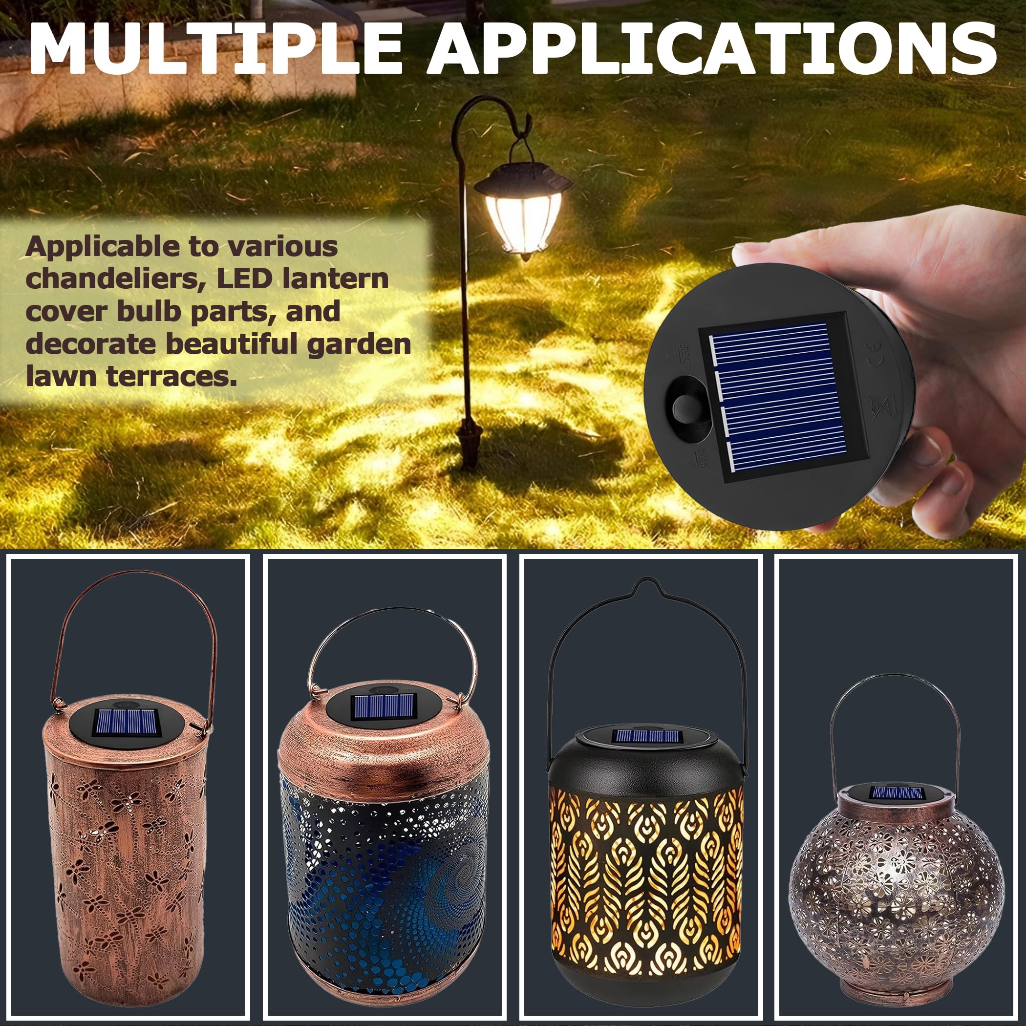 Repuesto Luz Solar LED 7cm para Farolillo Exterior, Luz Cálida, 1.2V 600mAh, IP44 Lámpara Solar para Linterna de Jardín Exterior, Parte Superior de Repuesto Luces Solares, 4 piezas