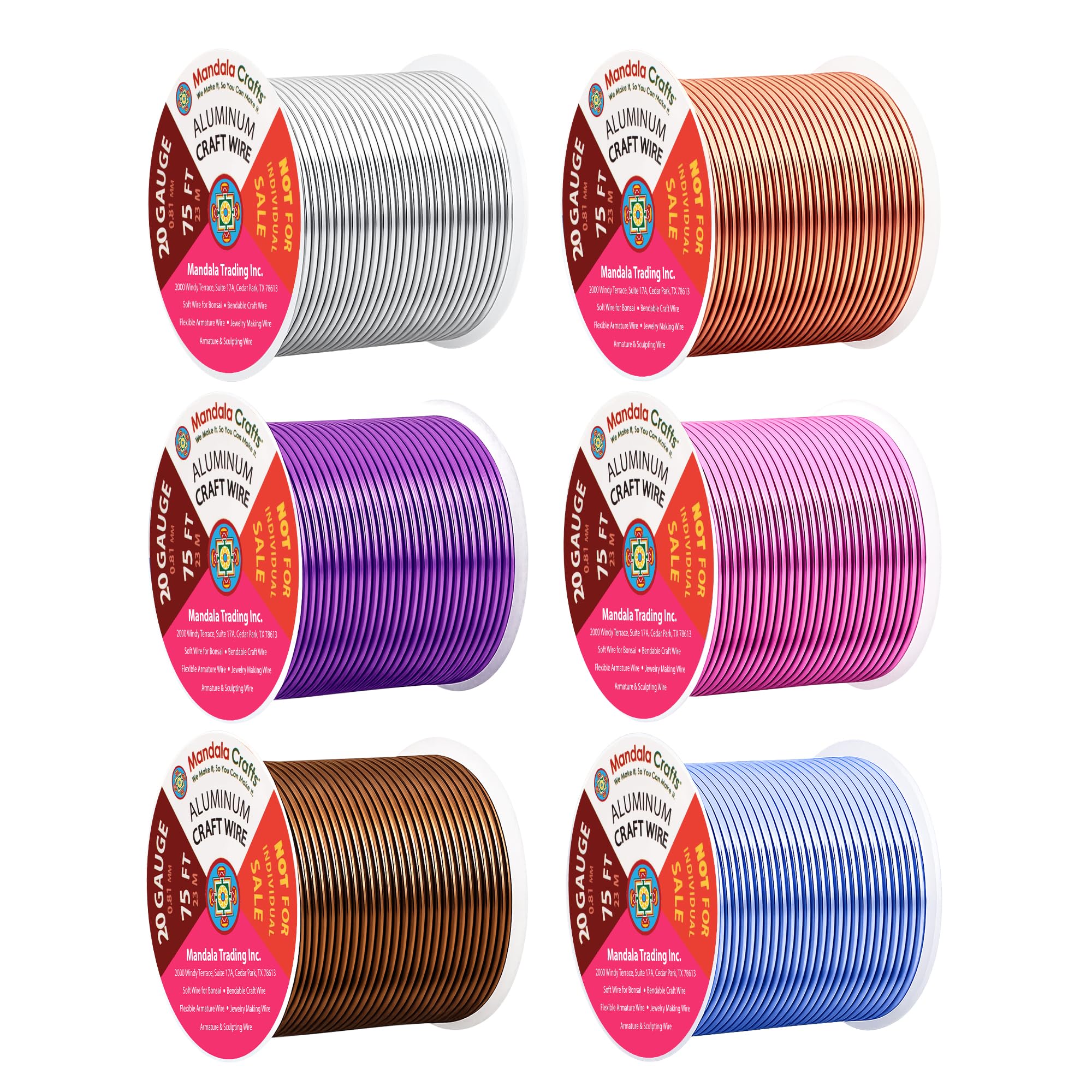Mandala Crafts 20 GA Blue Pink Brown Assorted Anodized Aluminum Craft Wire