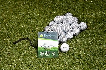 Clean Green Golf Balls 24 Store Line Recycled Golf Balls Mix - Includes Used Golf Balls Bulk and Mesh Reusable Bag - Recycled & Used Golf Balls for Men and Women