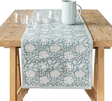 over&back Hand-Blocked Printed Cotton Table Runner - Thumbnail 2