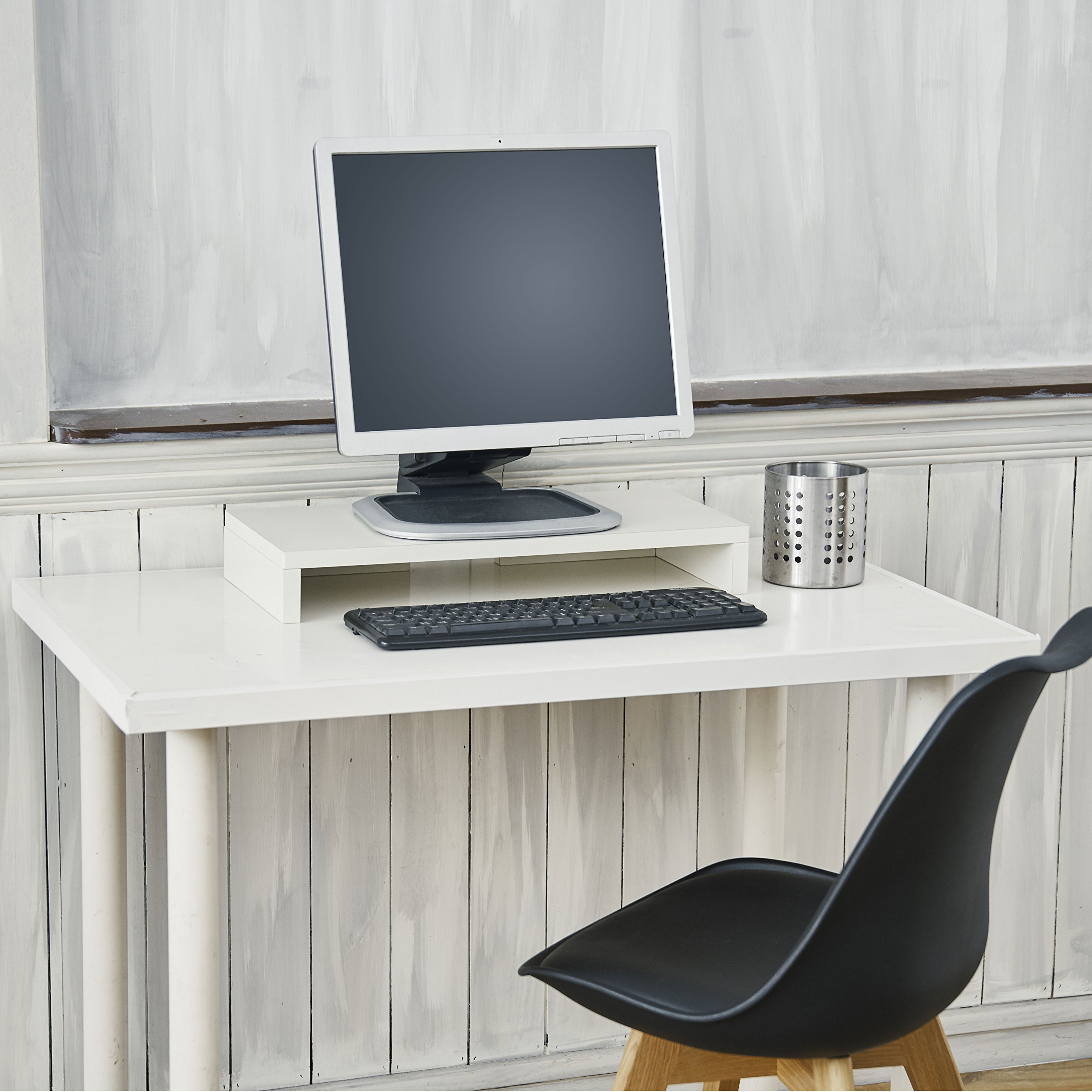 Way Basics Supporto per schermo TV PC desktop moderno (montaggio senza attrezzi e realizzato in cartone zboard sostenibile non tossico), bianco